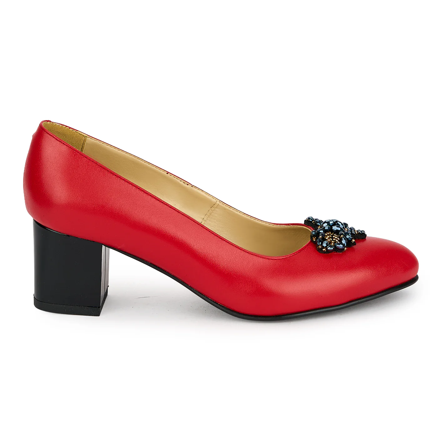 Pantofi dama din piele naturala rosie cu toc gros 5.5 cm 19449