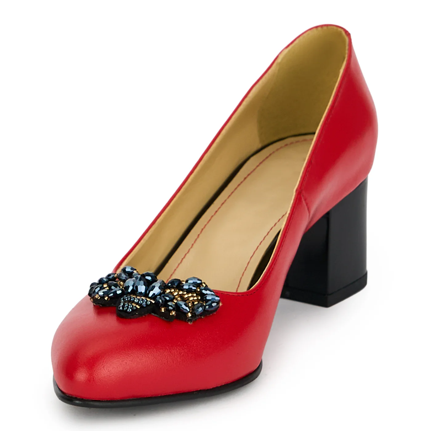 Pantofi dama din piele naturala rosie cu toc gros 5.5 cm 19449 - Image 3