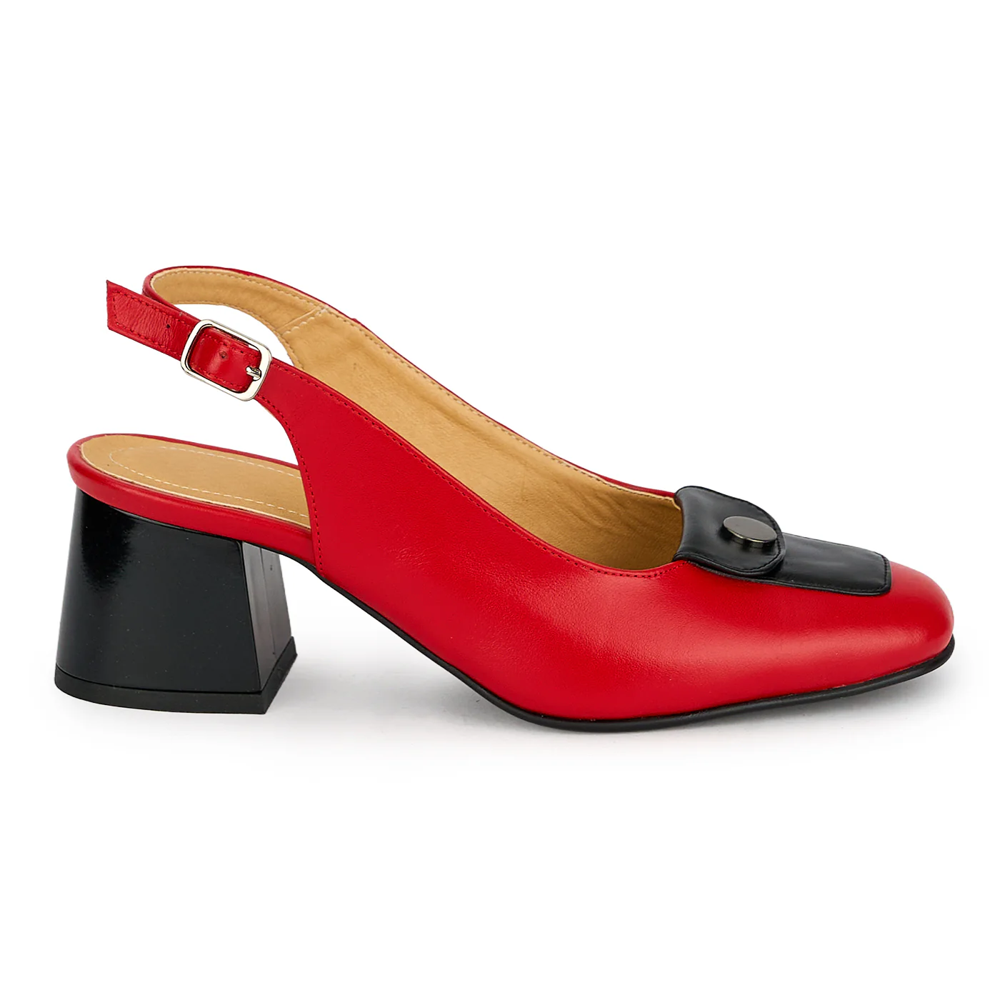 Pantofi dama din piele naturala rosie cu toc gros 5.5 cm 19836