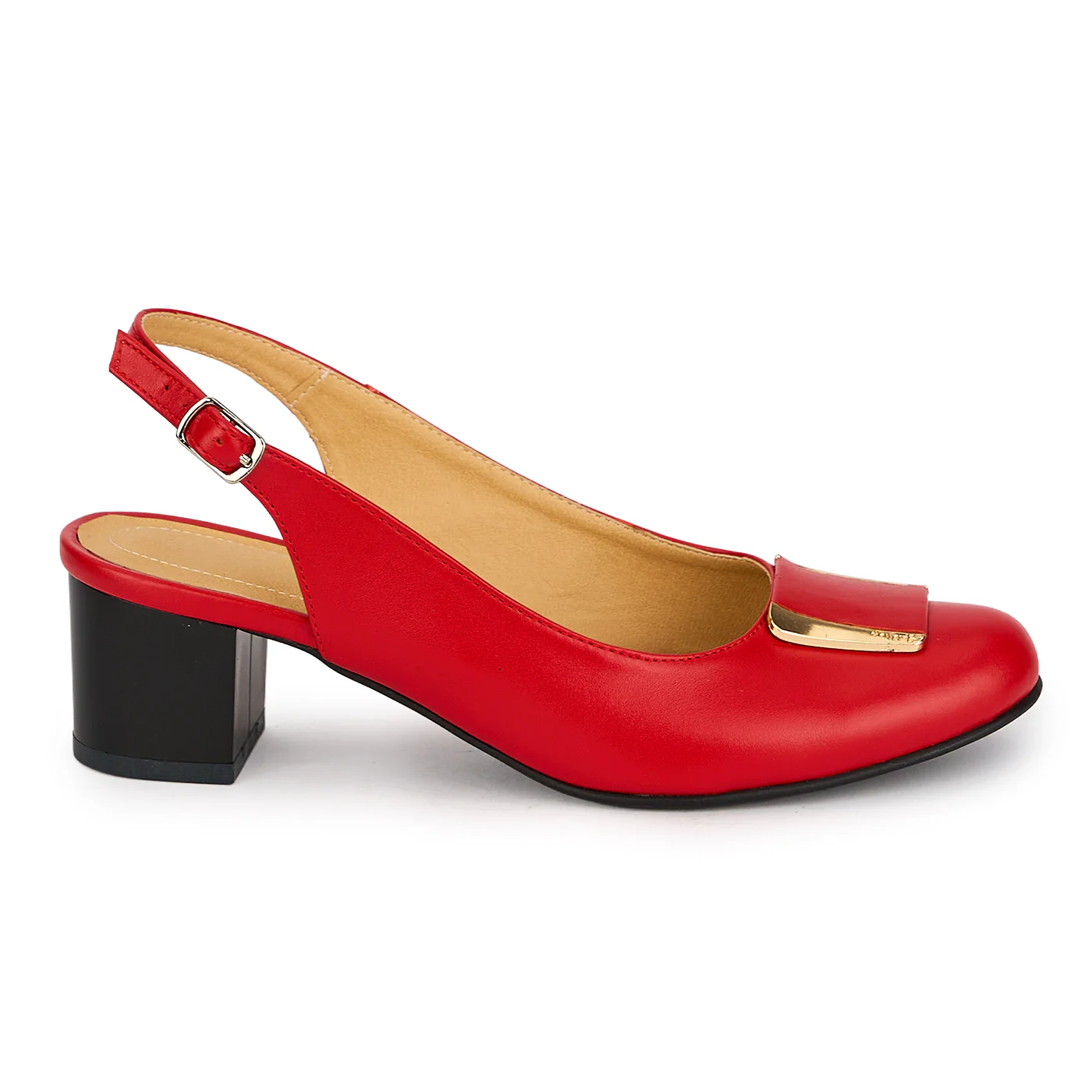 Pantofi dama din piele naturala rosie cu toc gros 5 cm 19695