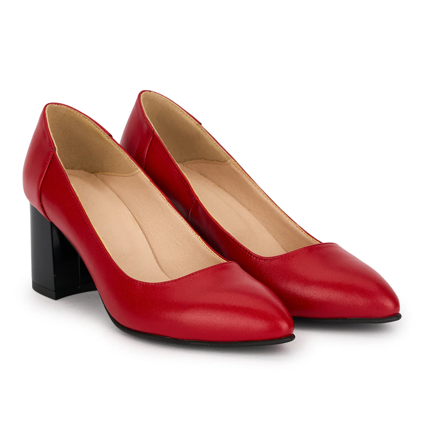 Pantofi dama din piele naturala rosie cu toc gros 6.5 cm 18834 - Image 4