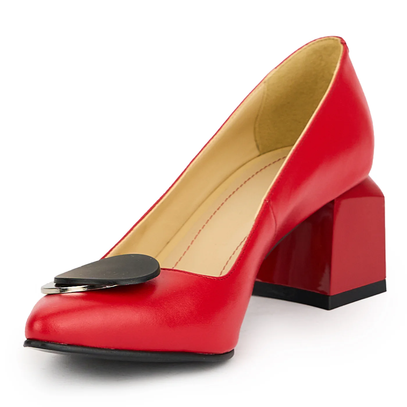 Pantofi dama din piele naturala rosie cu toc gros 6 cm 15003 - Image 3