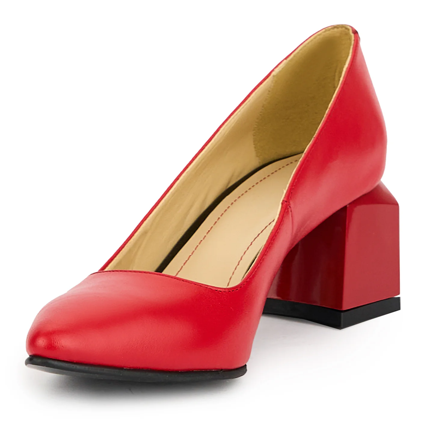 Pantofi dama din piele naturala rosie cu toc gros 6 cm 15009 - Image 3