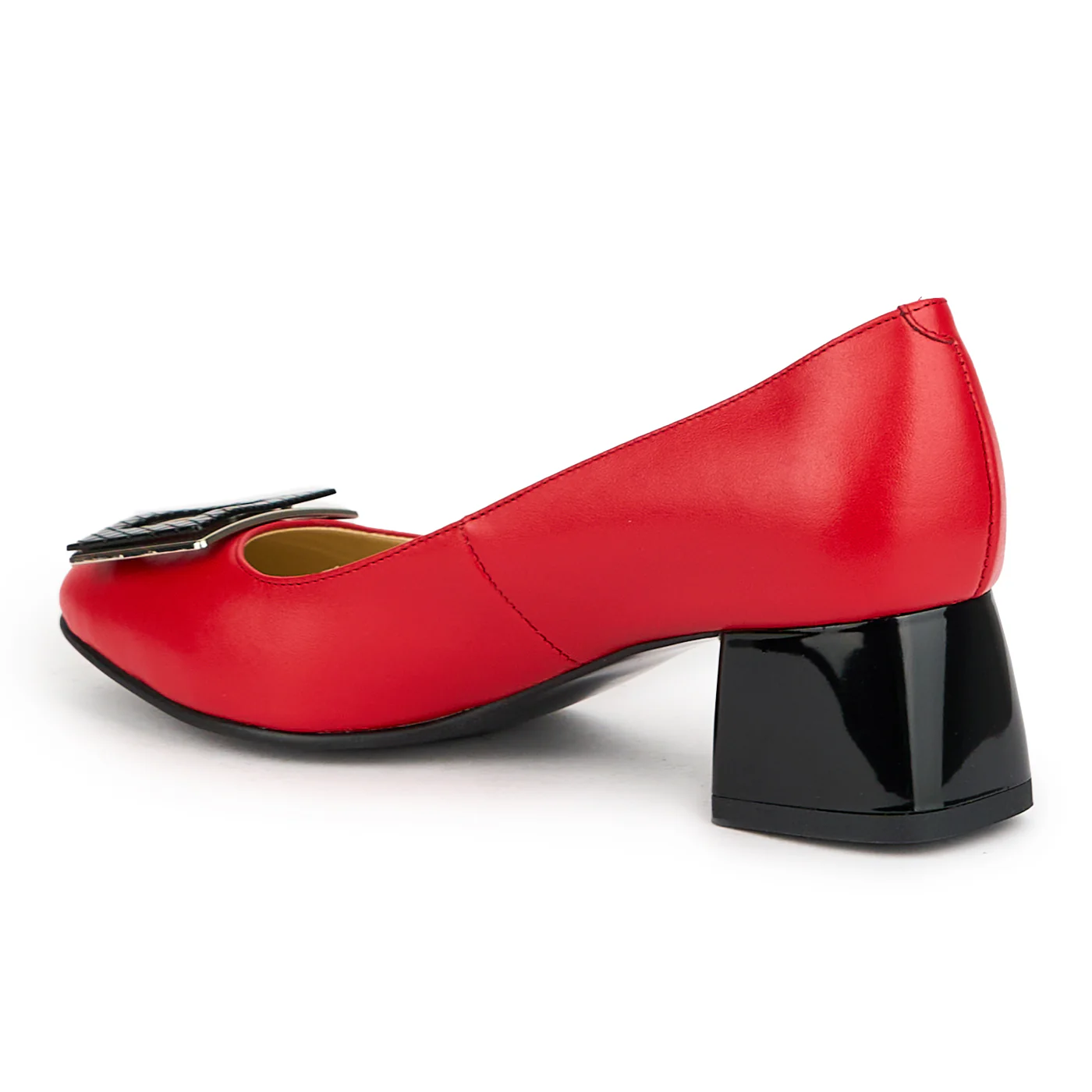 Pantofi dama din piele naturala rosie cu toc gros 6 cm 15011 - Image 2
