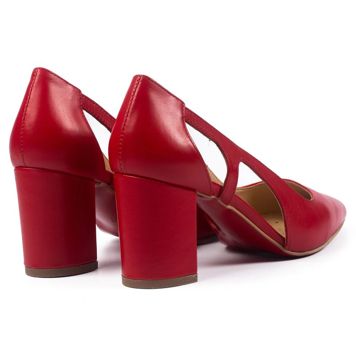 Pantofi dama din piele naturala rosie cu toc gros 6 cm 15730 - Image 2