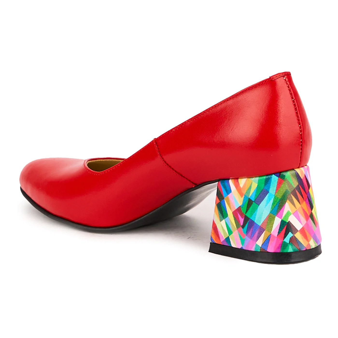 Pantofi dama din piele naturala rosie cu toc gros 6 cm 16681 - Image 2