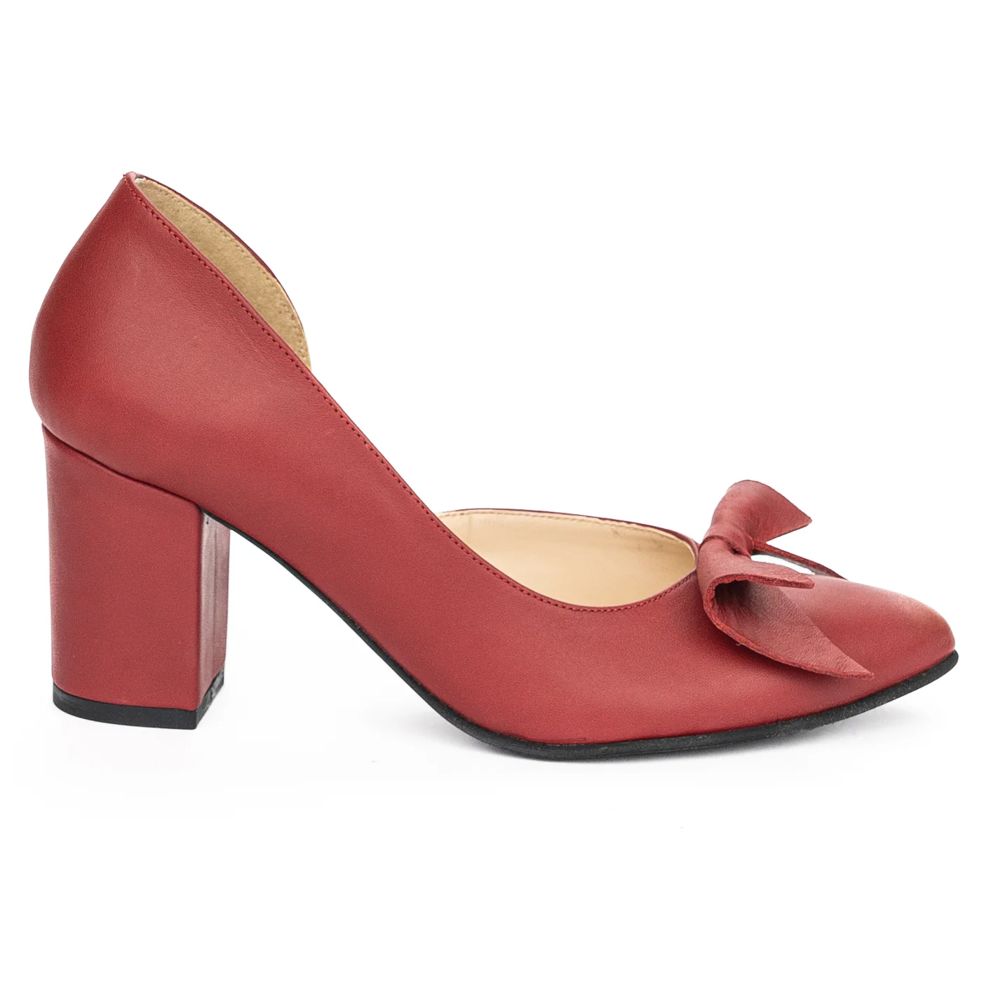 Pantofi dama din piele naturala rosie cu toc gros 7.5 cm 13951