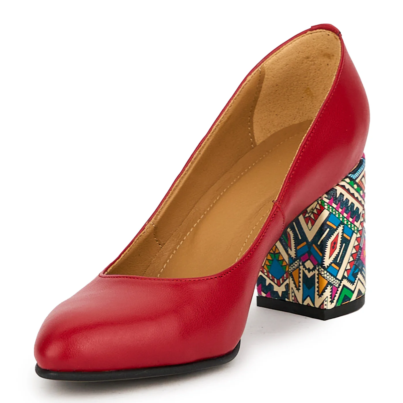 Pantofi dama din piele naturala rosie cu toc gros 7.5 cm 14990 - Image 3