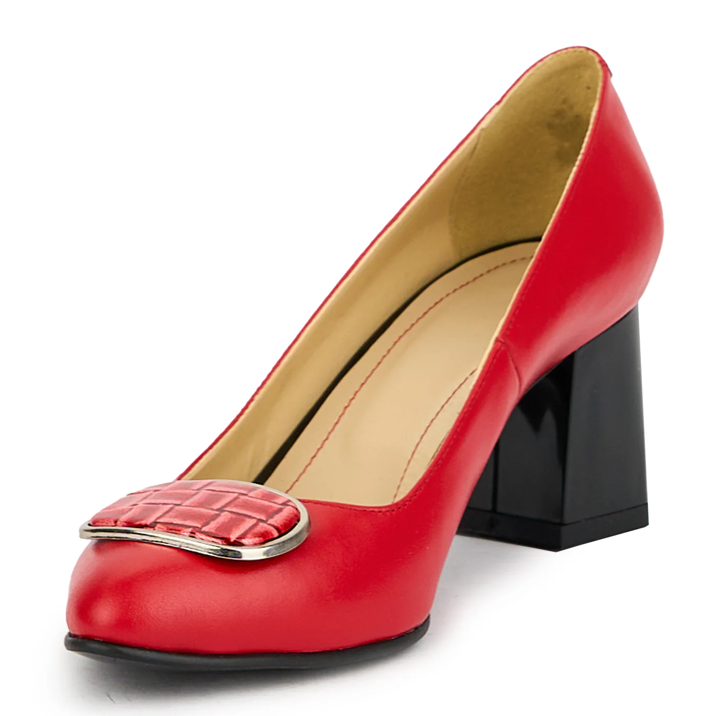 Pantofi dama din piele naturala rosie cu toc gros 7.5 cm 15125 - Image 3