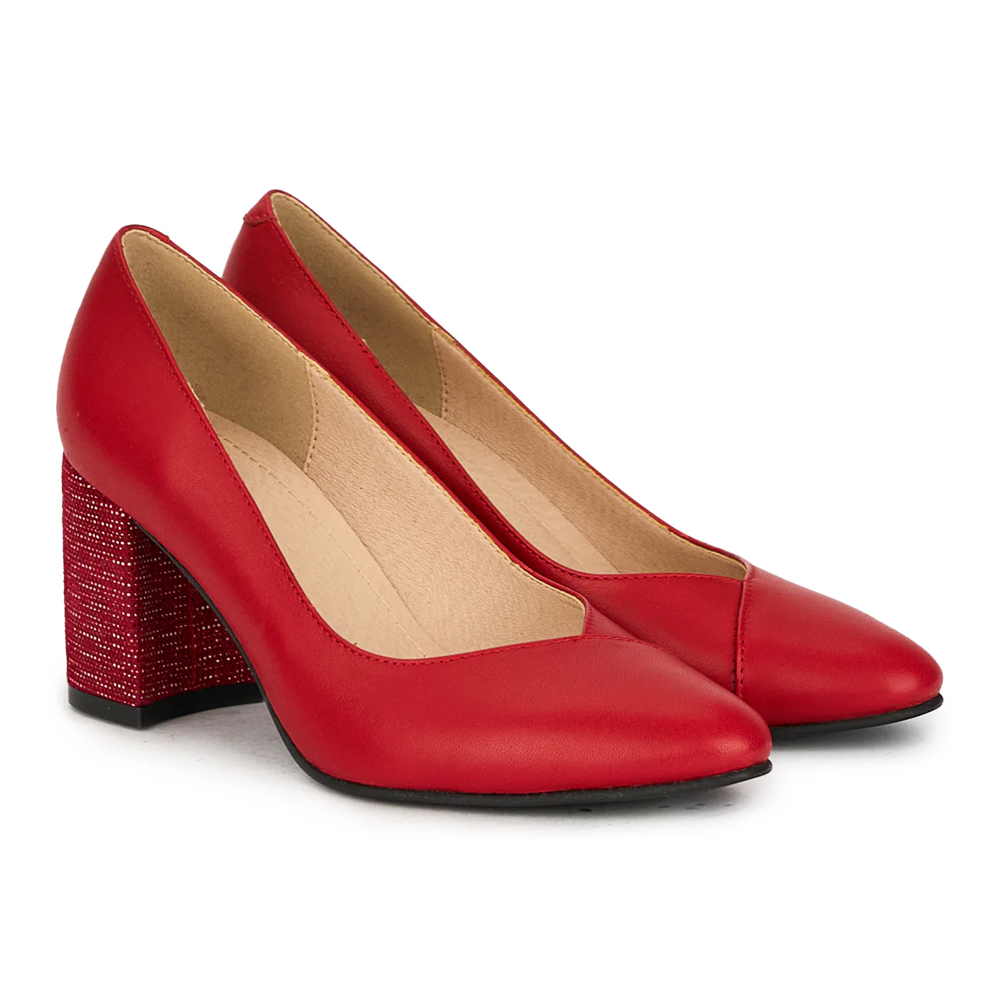 Pantofi dama din piele naturala rosie cu toc gros 7.5 cm 15207 - Image 4