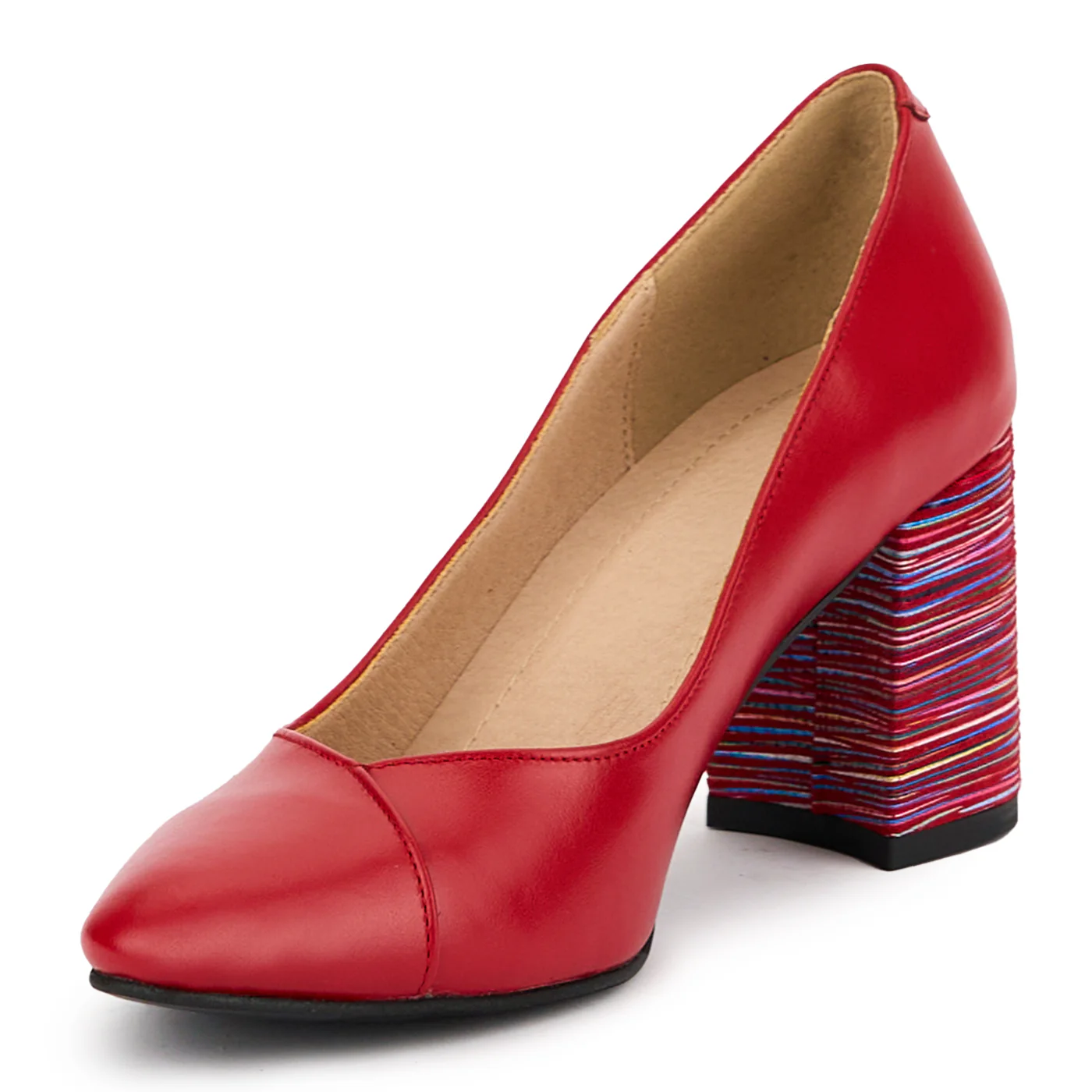 Pantofi dama din piele naturala rosie cu toc gros 7.5 cm 15208 - Image 3