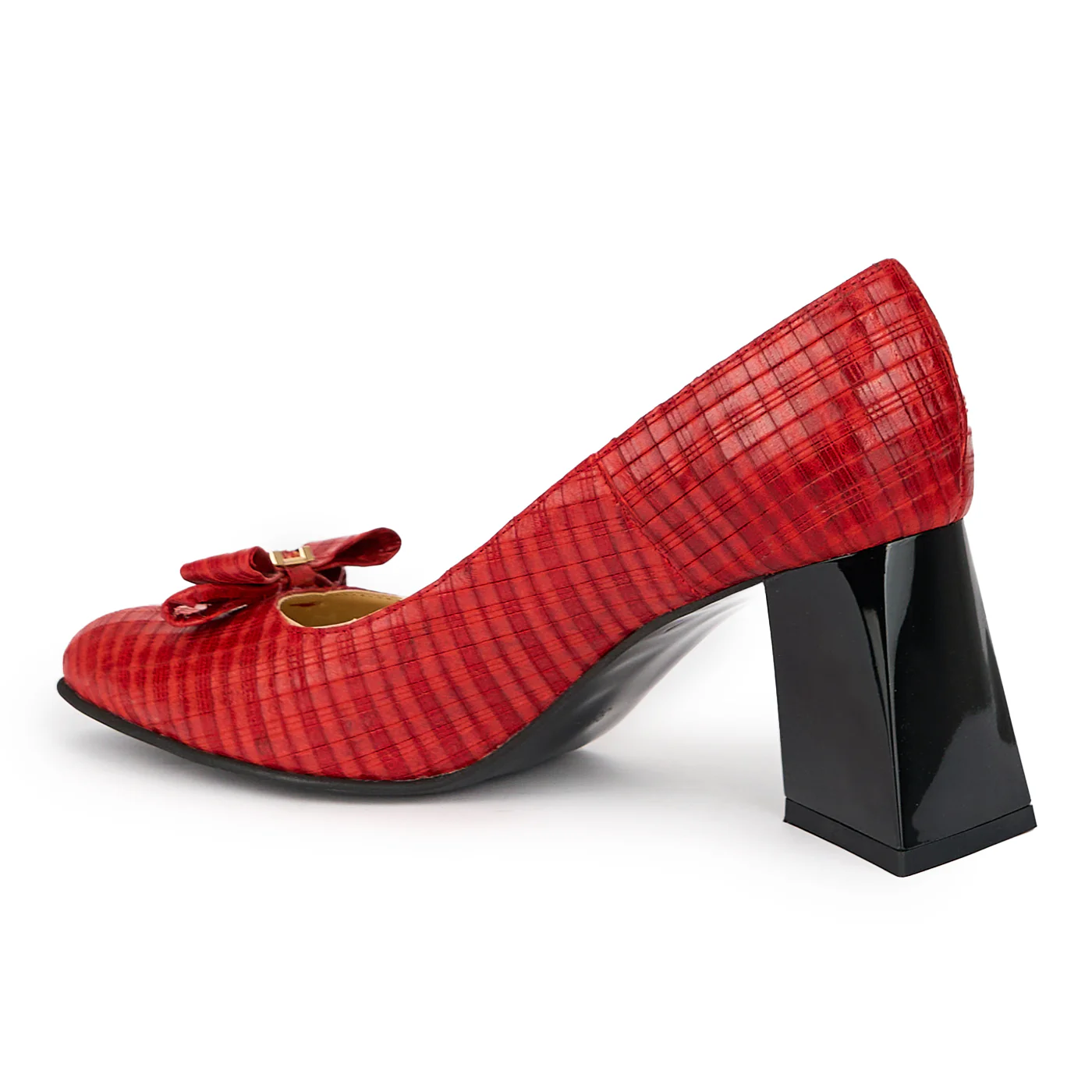 Pantofi dama din piele naturala rosie cu toc gros 7.5 cm 15260 - Image 2