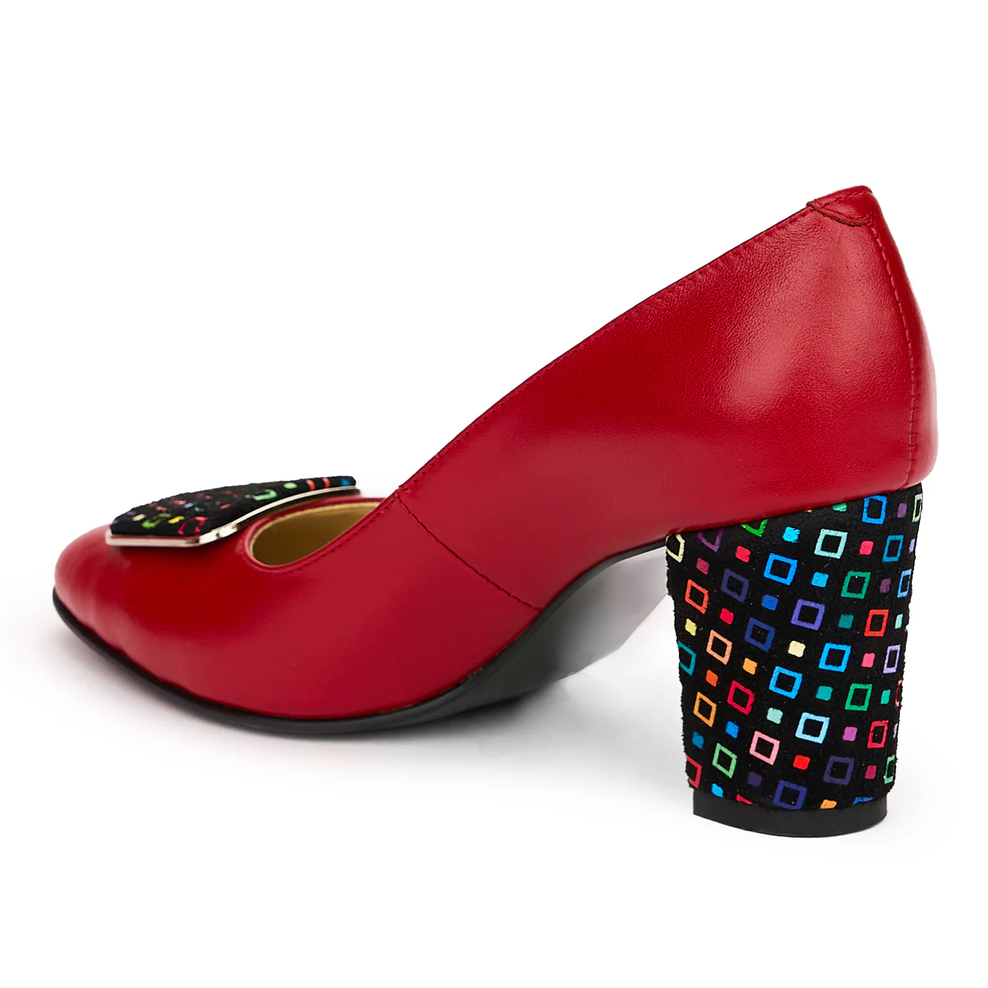 Pantofi dama din piele naturala rosie cu toc gros 7 cm 13807 - Image 2