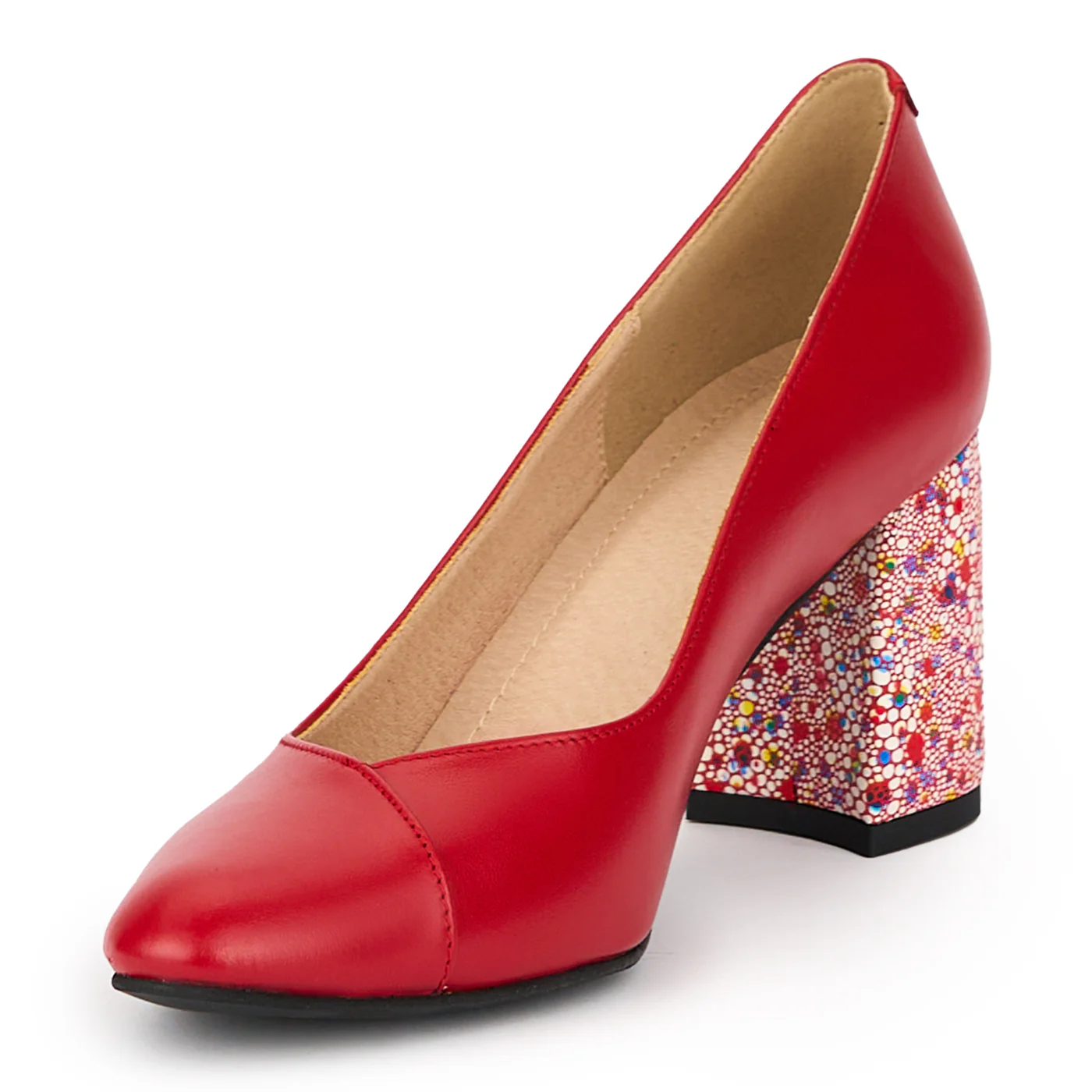 Pantofi dama din piele naturala rosie cu toc gros 8 cm 15287 - Image 3