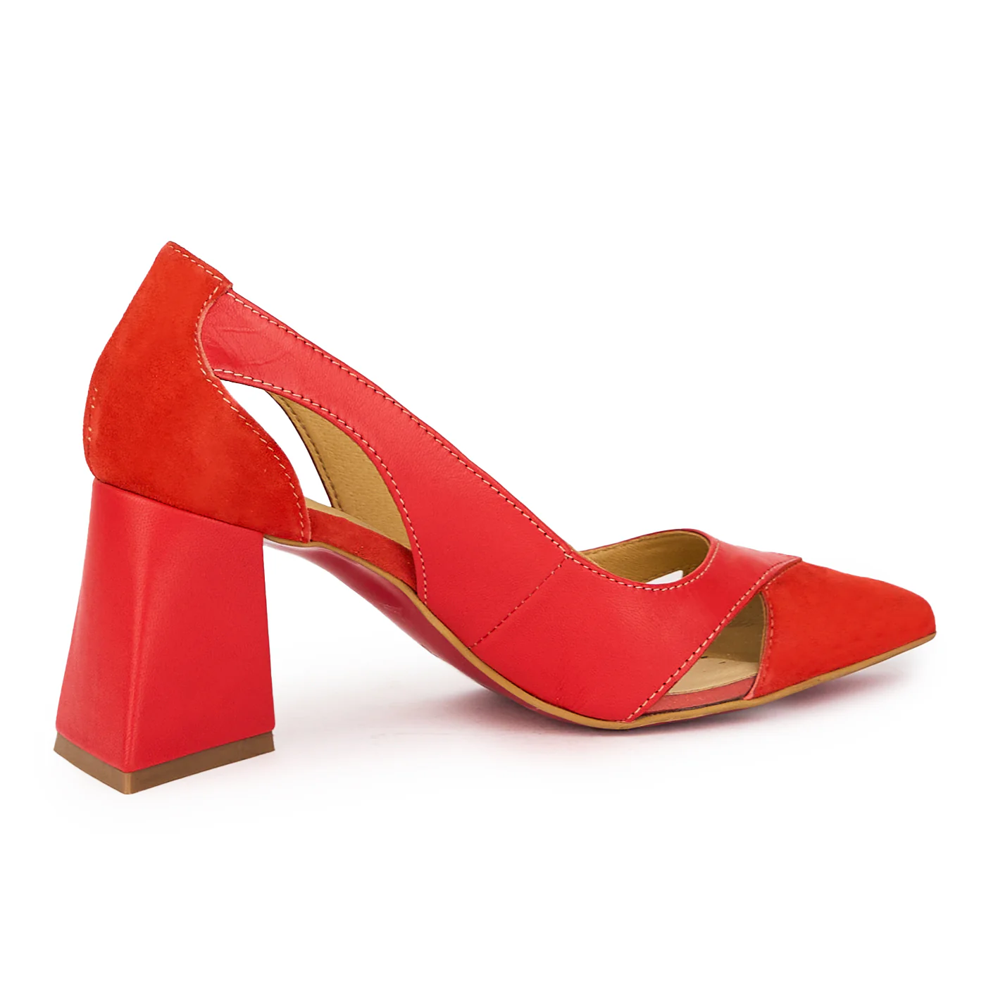 Pantofi dama din piele naturala rosie cu toc gros 8 cm 15442 - Image 2