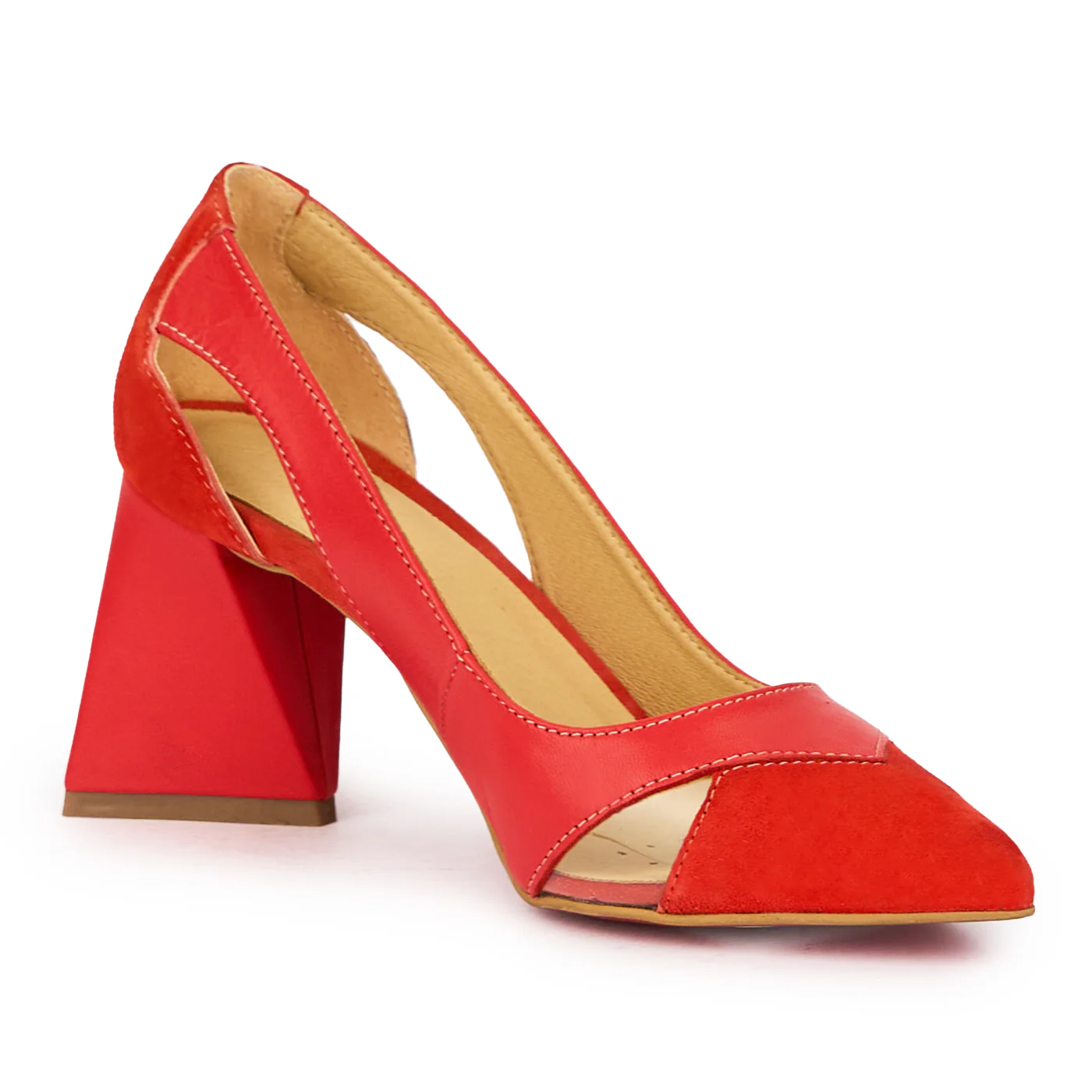 Pantofi dama din piele naturala rosie cu toc gros 8 cm 15442 - Image 3