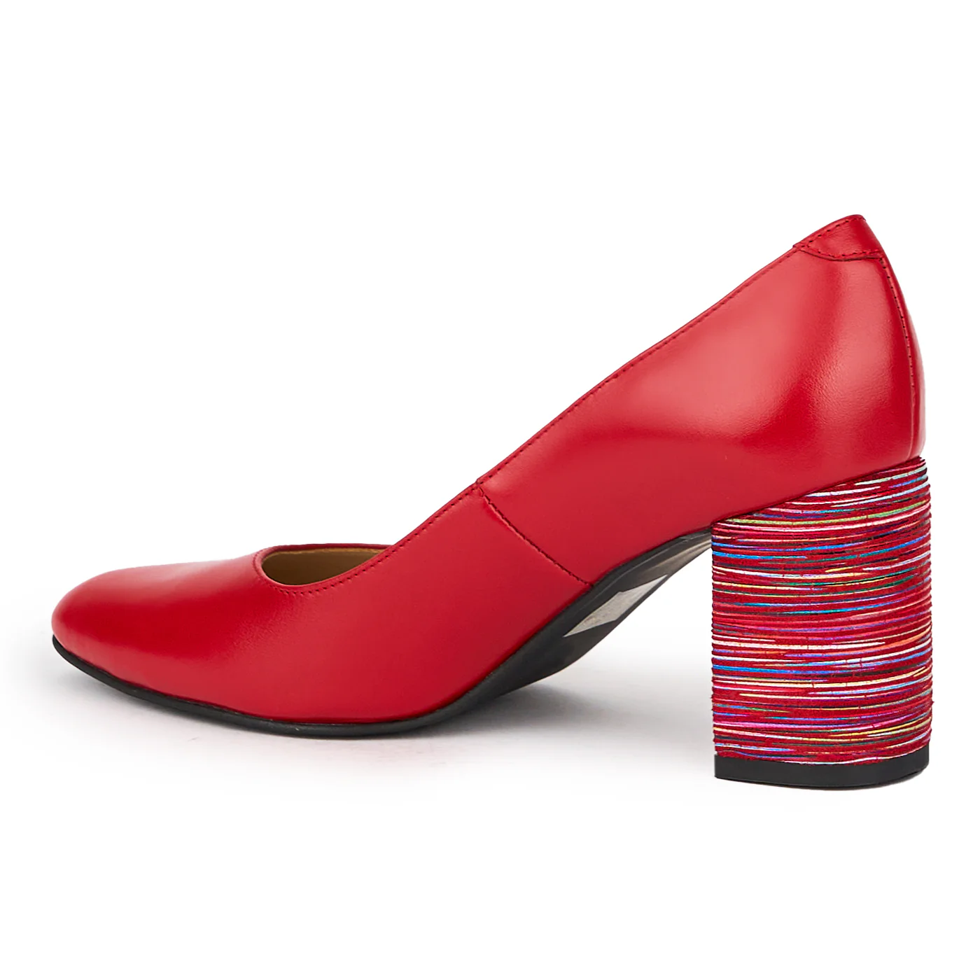 Pantofi dama din piele naturala rosie cu toc gros 8 cm 15505 - Image 2