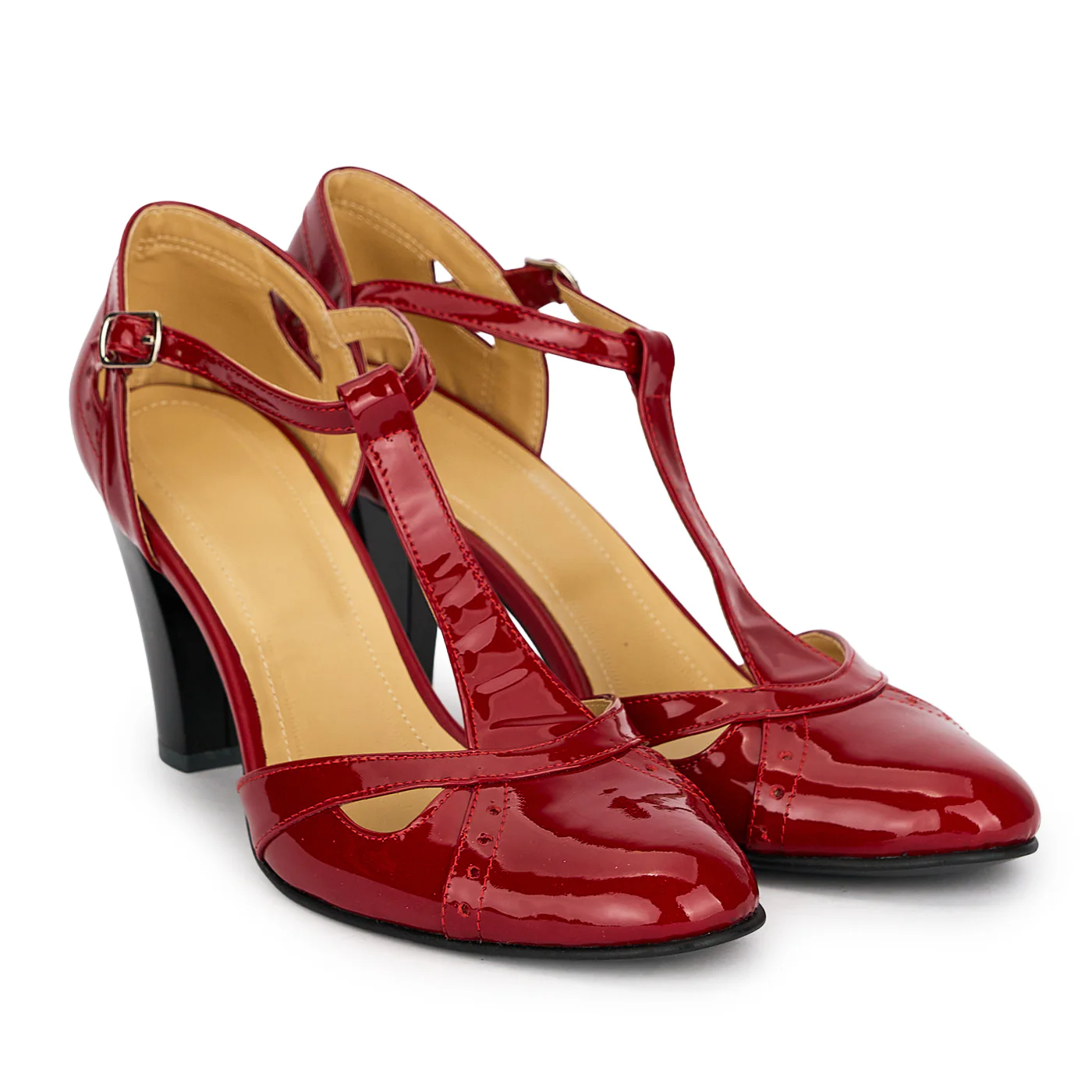 Pantofi dama din piele naturala rosie cu toc gros 8 cm 18909 - Image 4