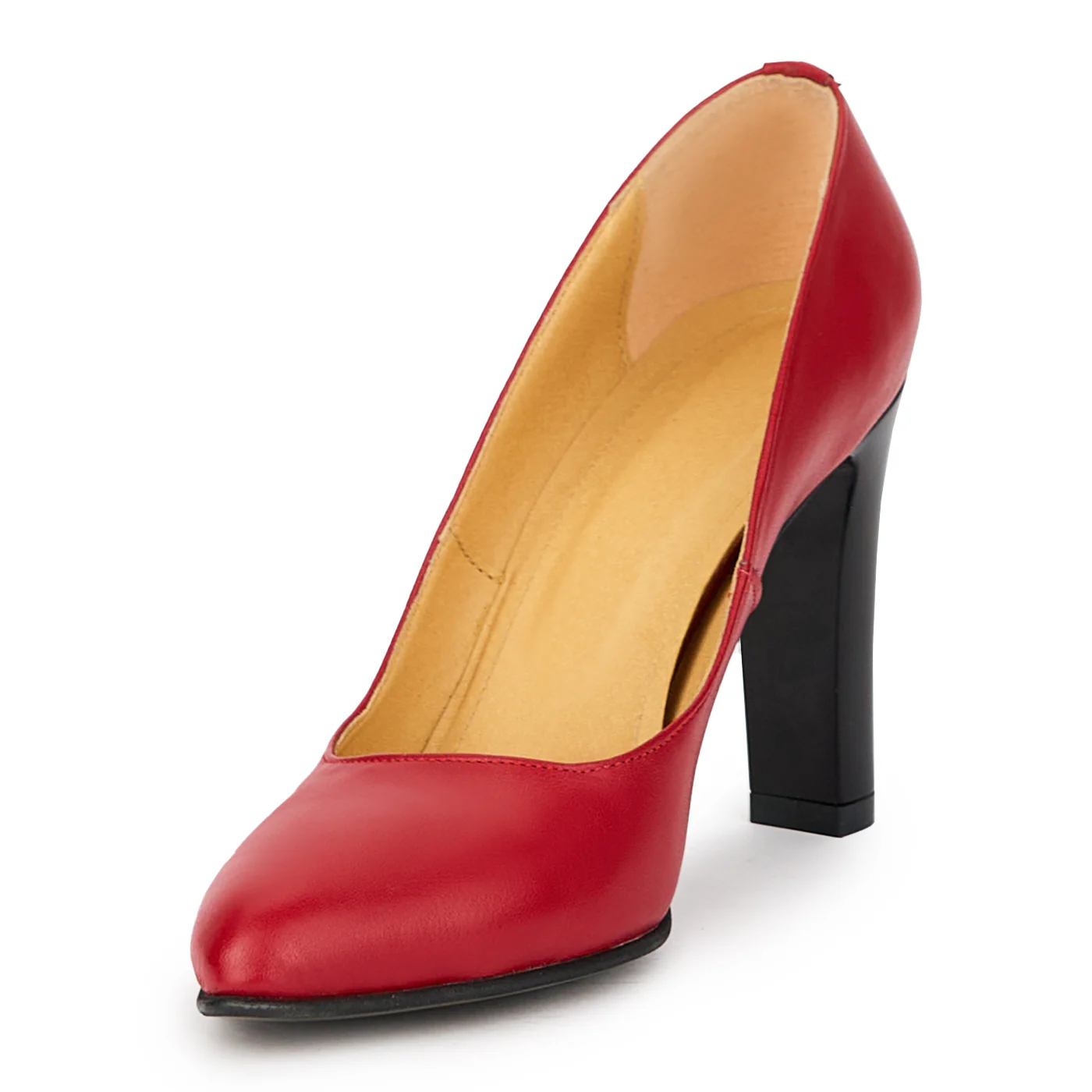 Pantofi dama din piele naturala rosie cu toc gros 9.5 cm 15573 - Image 3