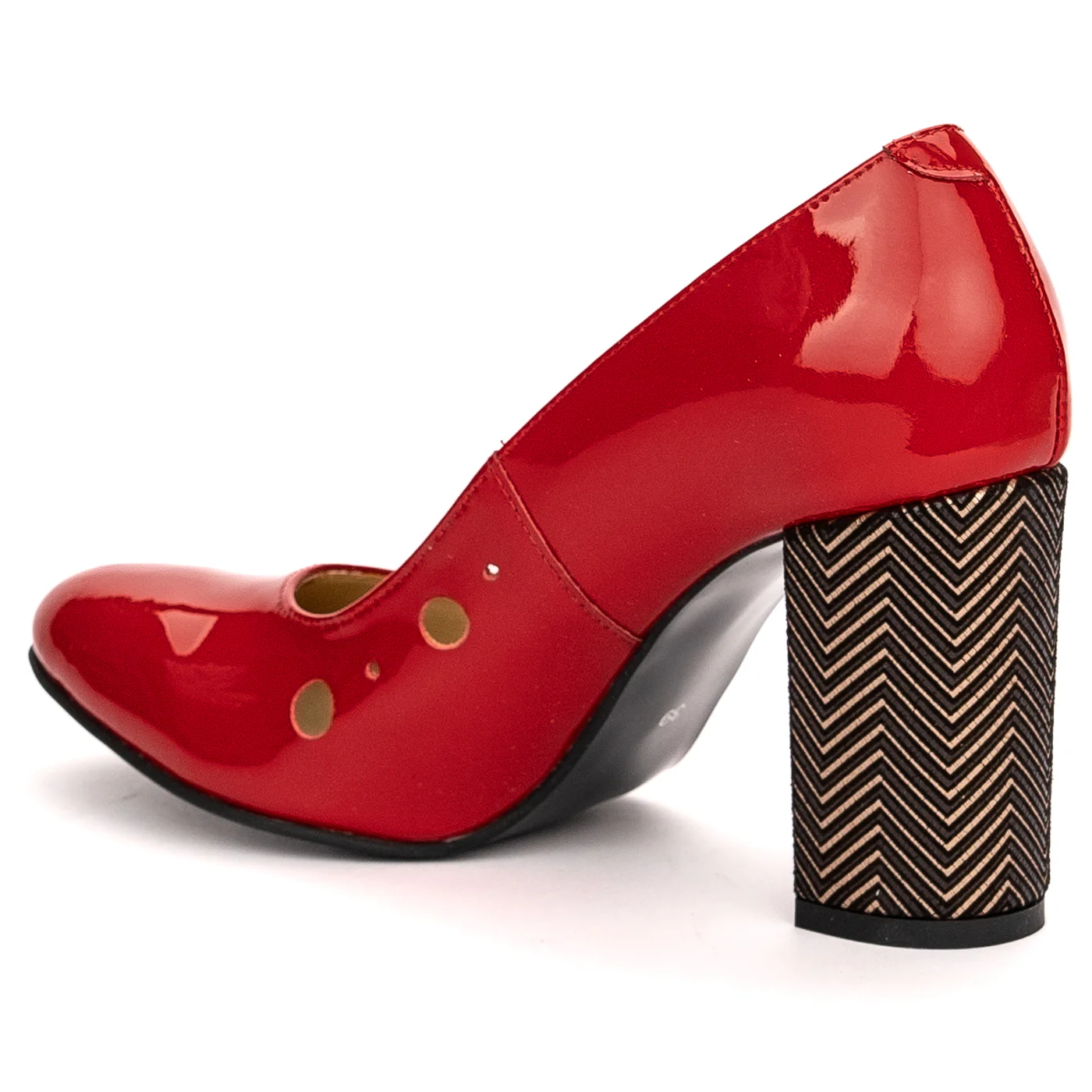 Pantofi dama din piele naturala rosie cu toc gros 9 cm 13509 - Image 2