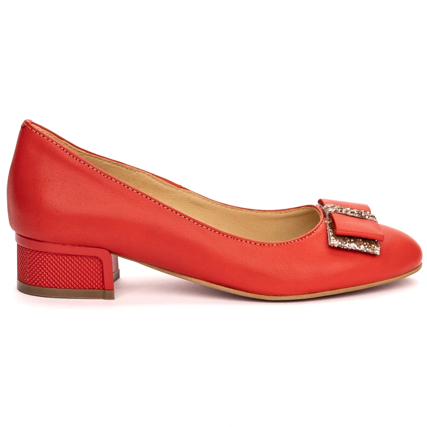 Pantofi dama din piele naturala rosie cu toc mic 3.5 cm 13491