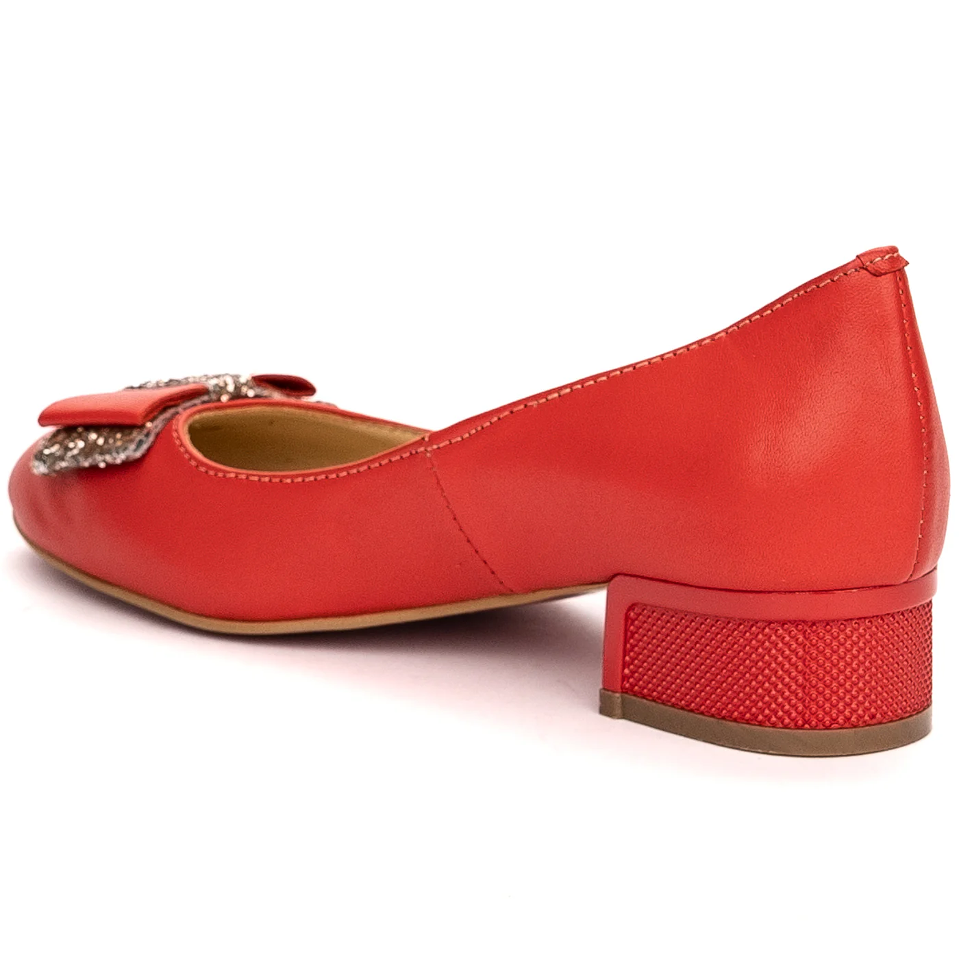 Pantofi dama din piele naturala rosie cu toc mic 3.5 cm 13491 - Image 2