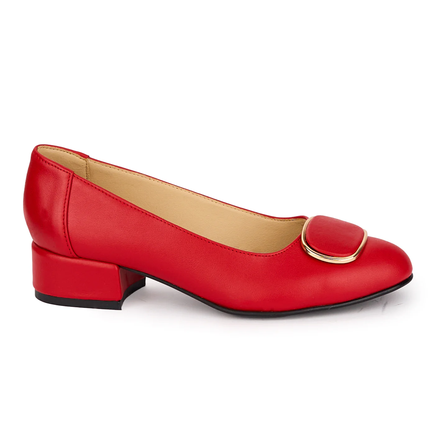 Pantofi dama din piele naturala rosie cu toc mic 3.5 cm 18602