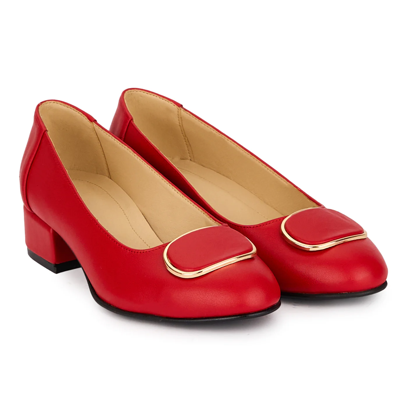 Pantofi dama din piele naturala rosie cu toc mic 3.5 cm 18602 - Image 4
