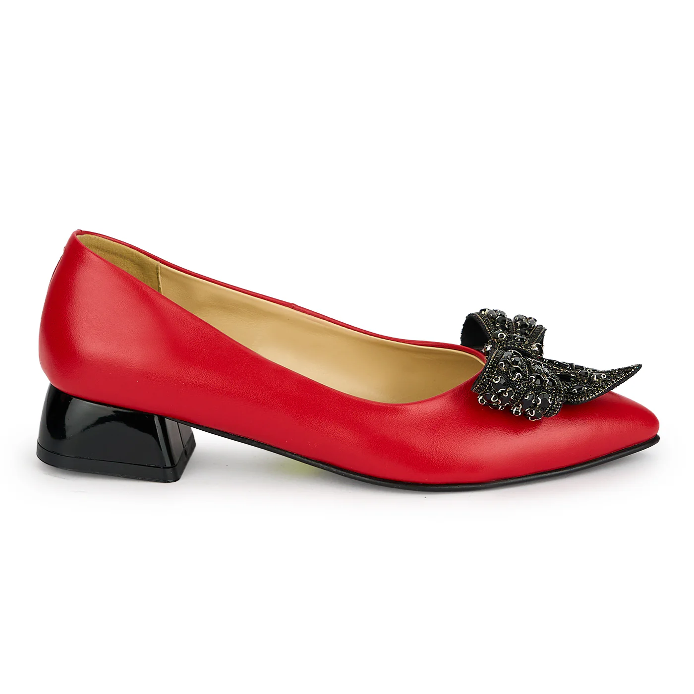 Pantofi dama din piele naturala rosie cu toc mic 3 cm 19422