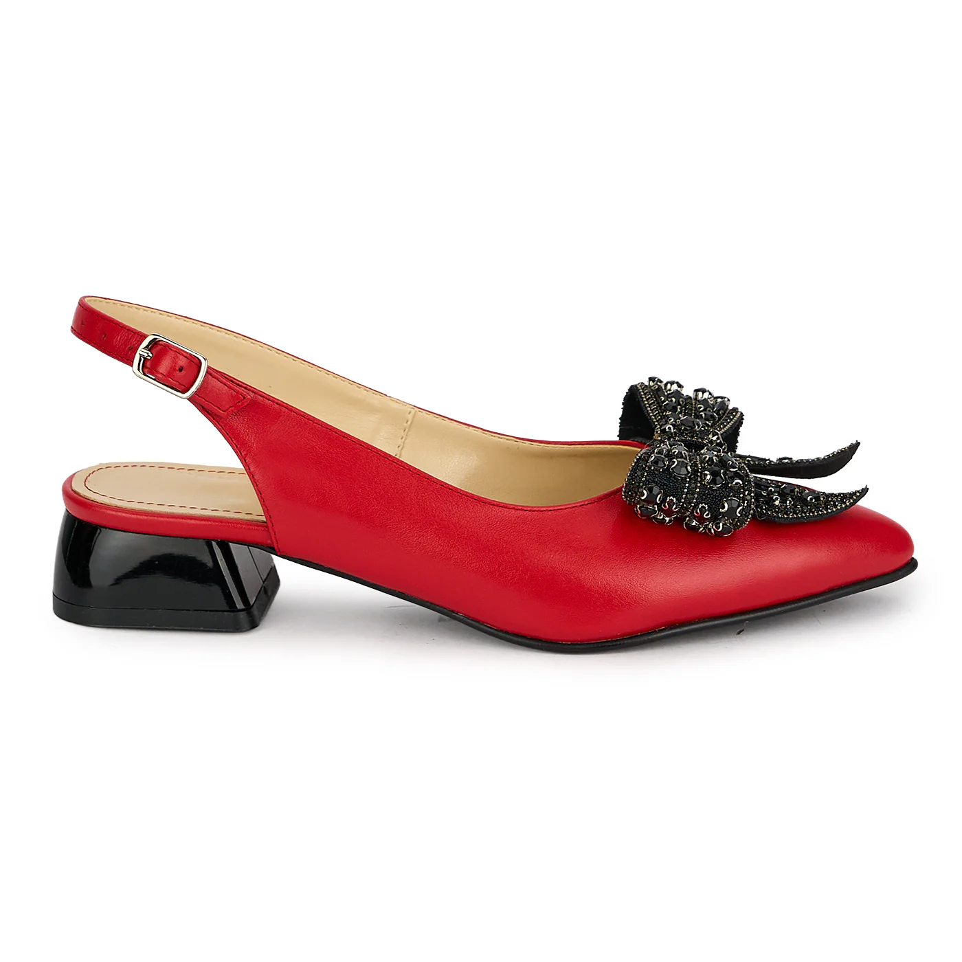 Pantofi dama din piele naturala rosie cu toc mic 3 cm 19914