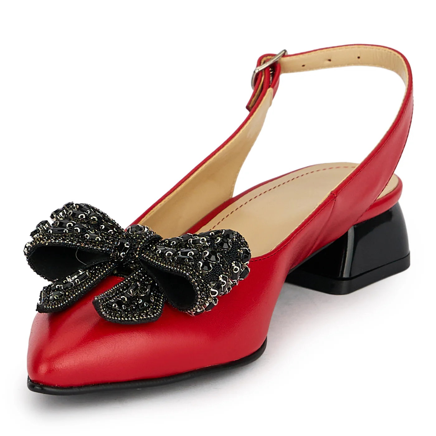 Pantofi dama din piele naturala rosie cu toc mic 3 cm 19914 - Image 3