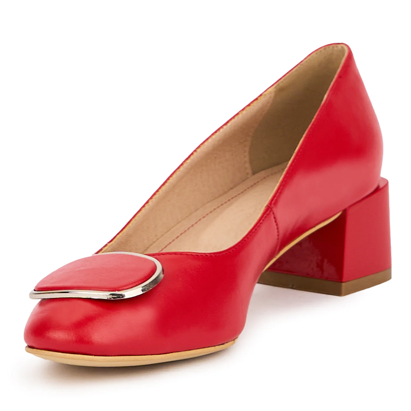 Pantofi dama din piele naturala rosie cu toc mic 4.5 cm 17039 - Image 3