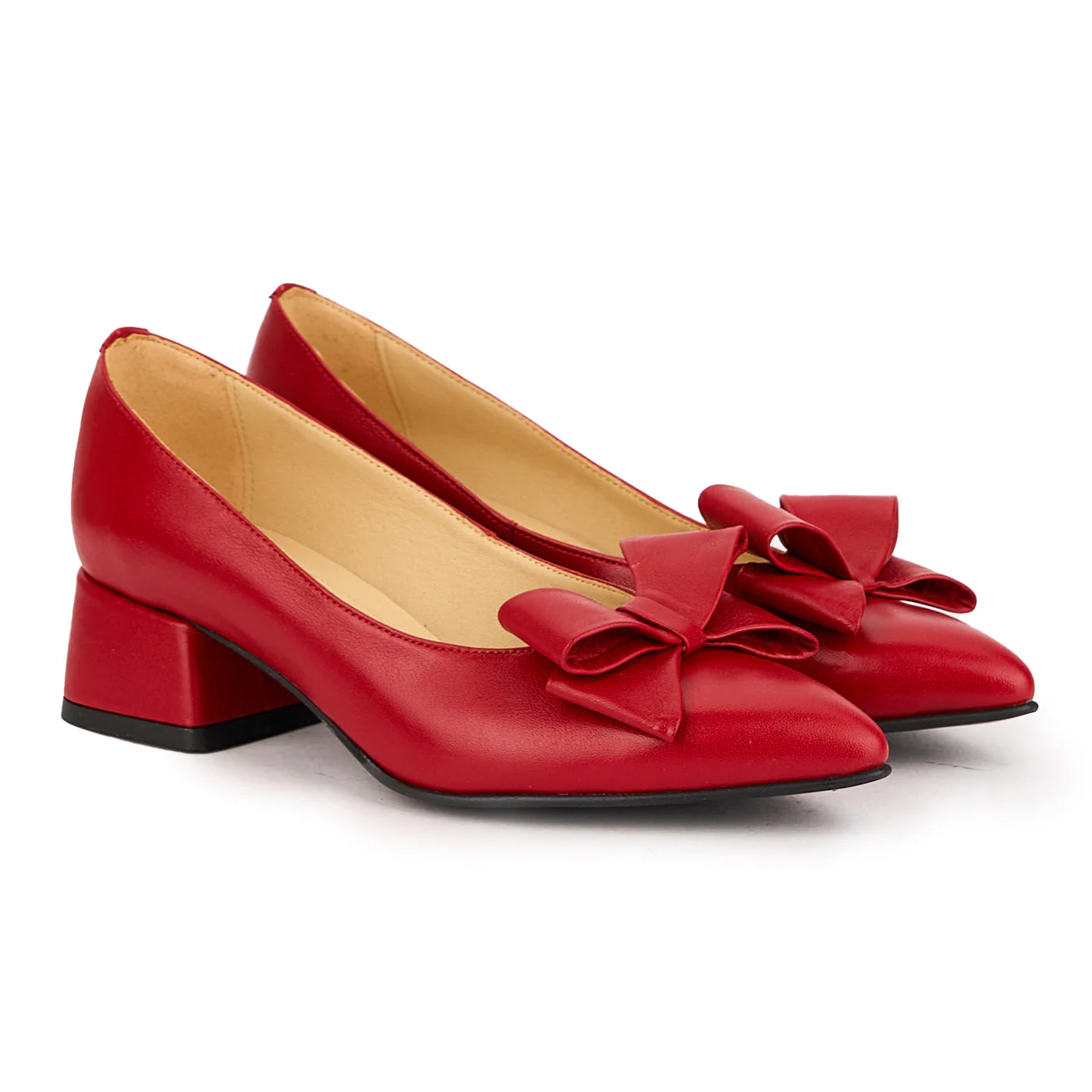 Pantofi dama din piele naturala rosie cu toc mic 4 cm 16683 - Image 4