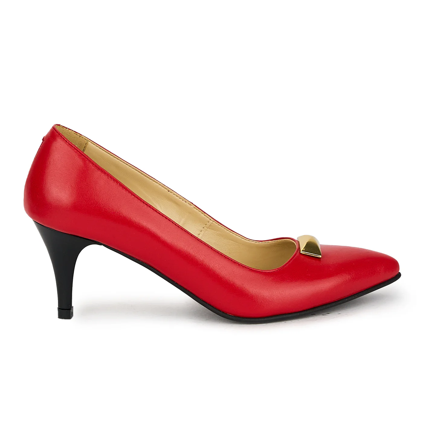 Pantofi dama din piele naturala rosie cu toc subtire 17506