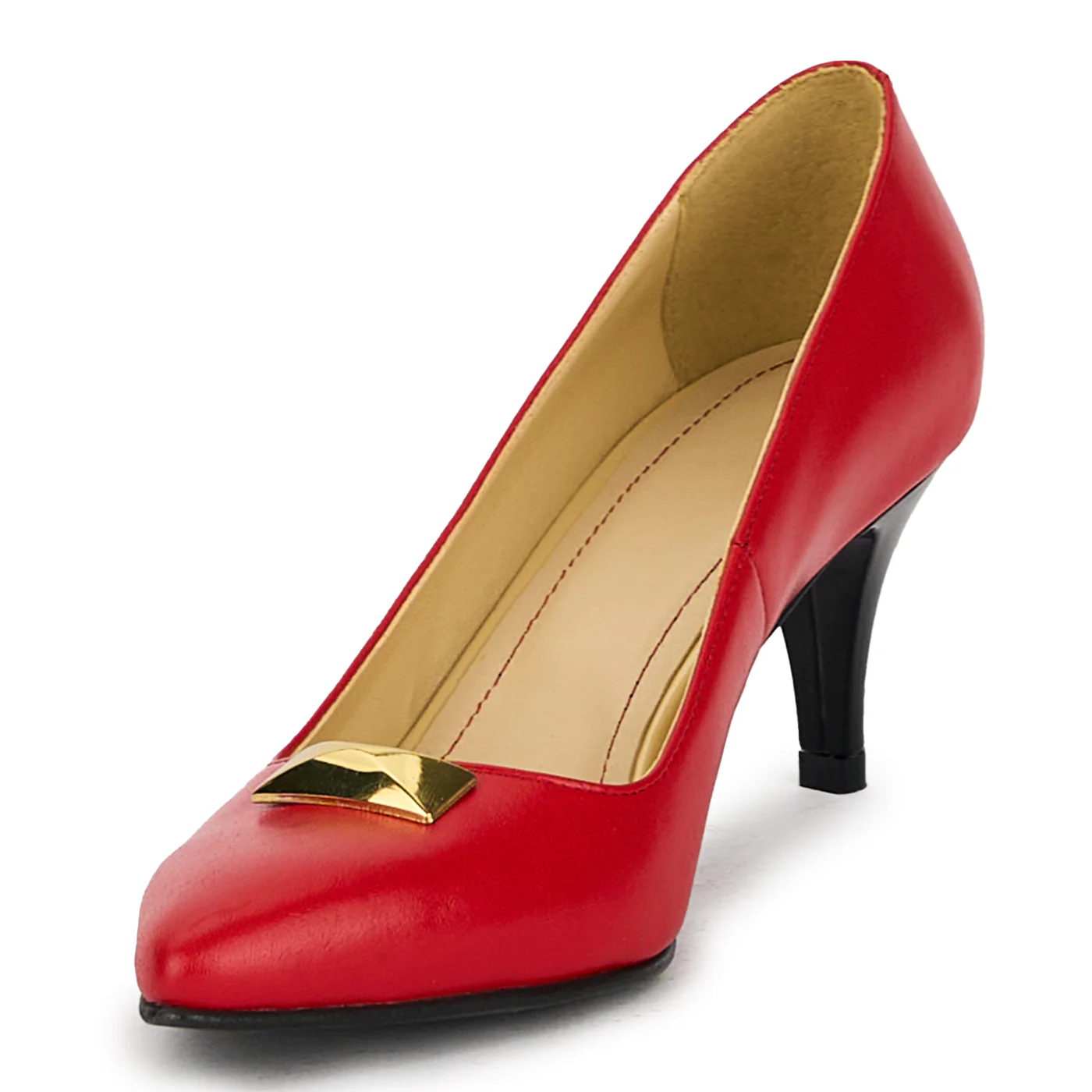 Pantofi dama din piele naturala rosie cu toc subtire 17506 - Image 3