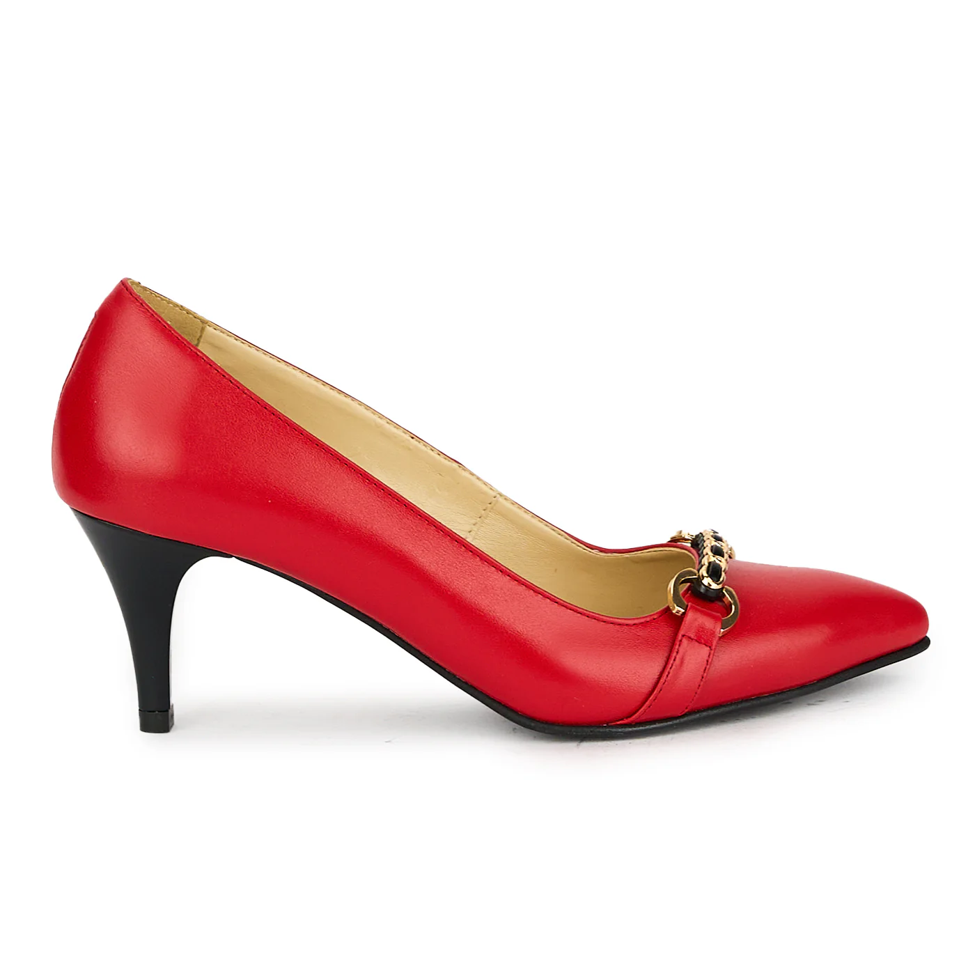 Pantofi dama din piele naturala rosie cu toc subtire 17518
