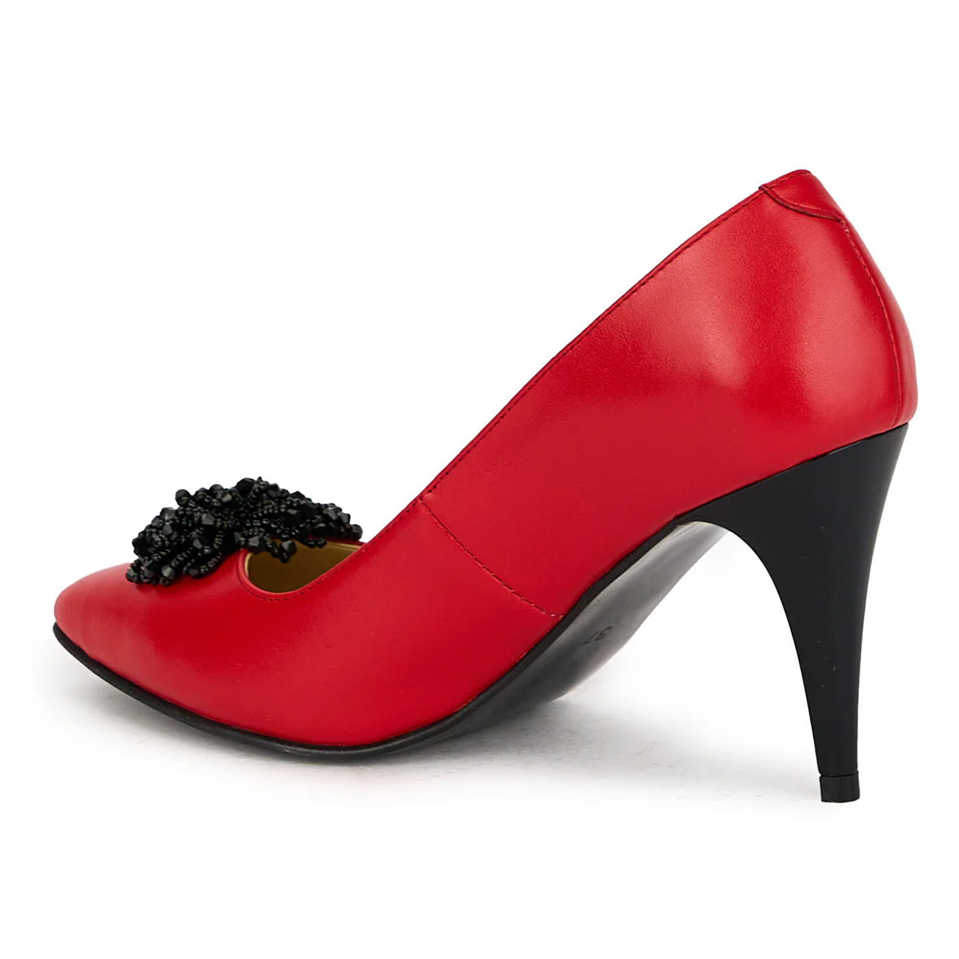 Pantofi dama din piele naturala rosie cu toc subtire 17519 - Image 2