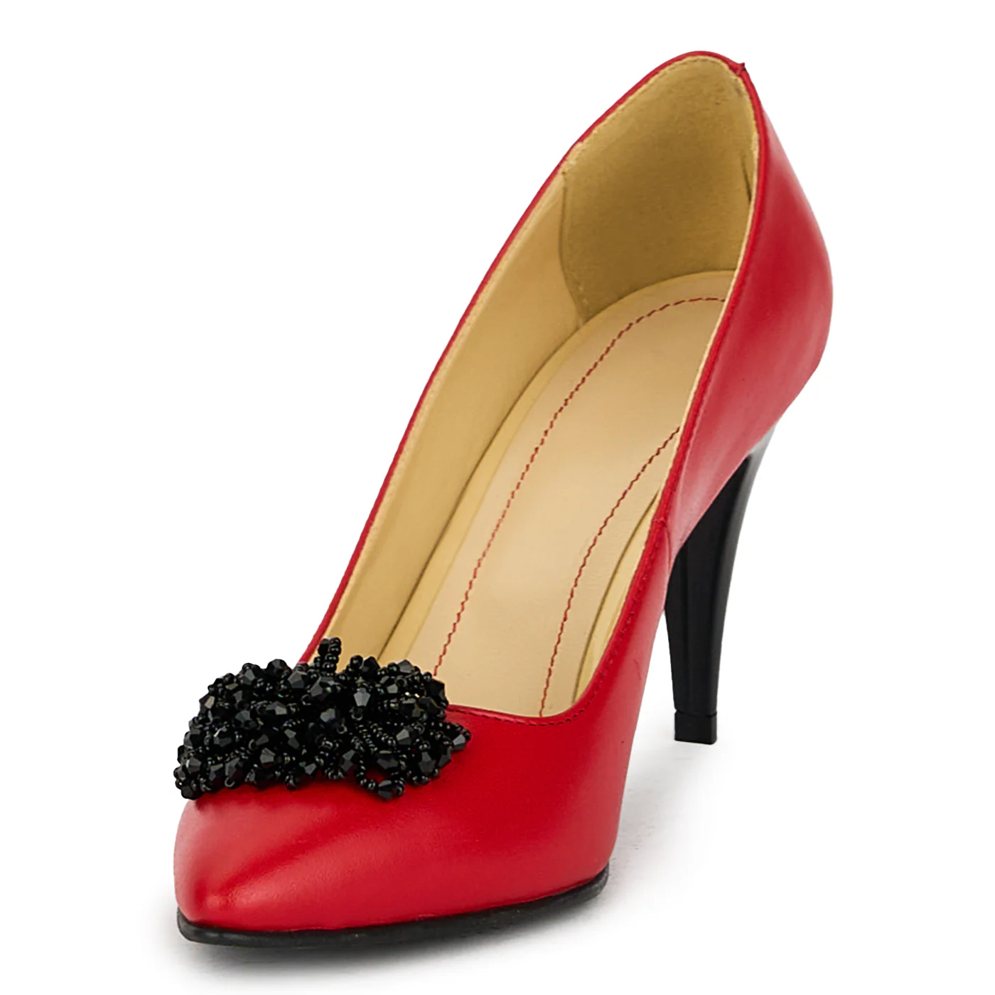 Pantofi dama din piele naturala rosie cu toc subtire 17519 - Image 3