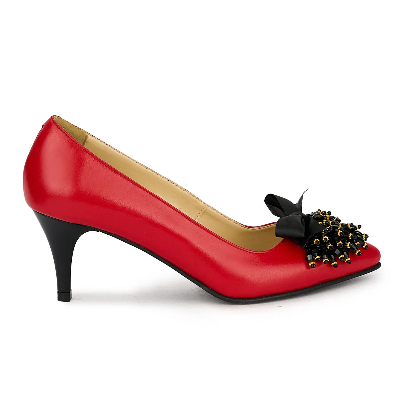 Pantofi dama din piele naturala rosie cu toc subtire 17521