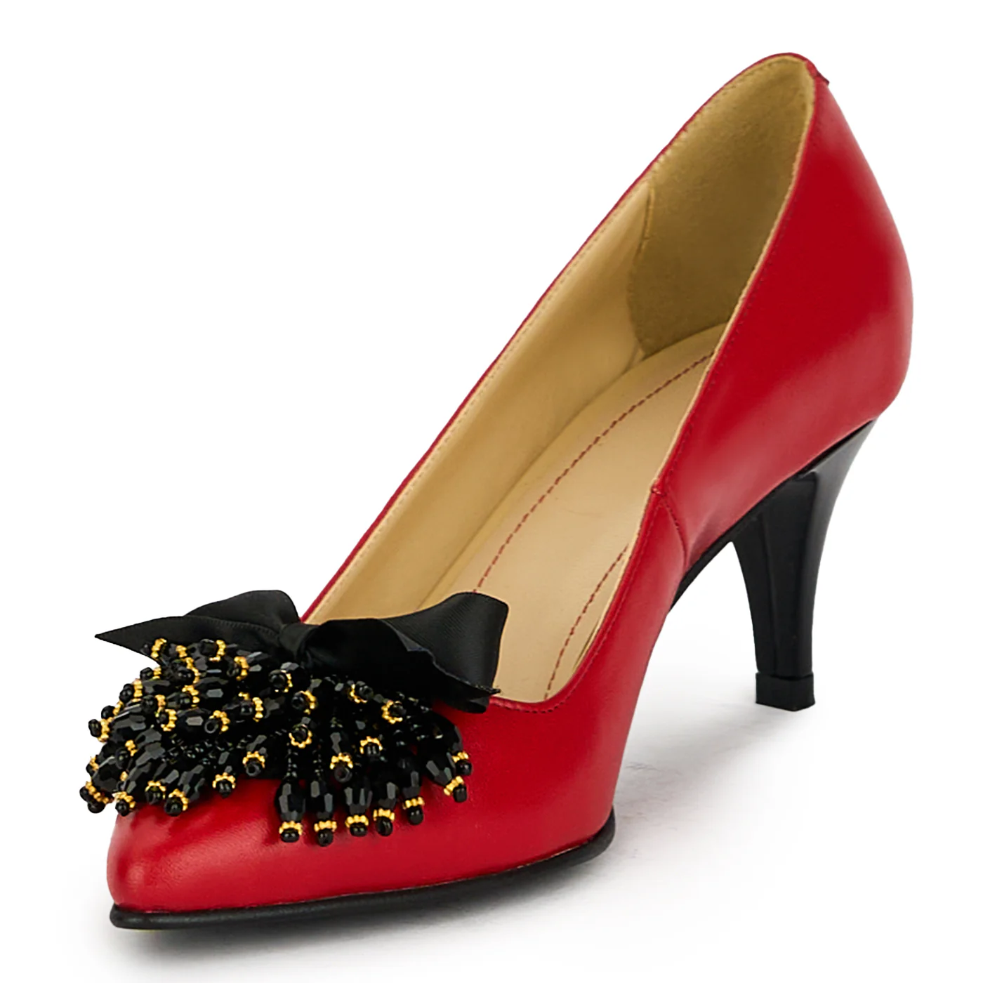 Pantofi dama din piele naturala rosie cu toc subtire 17521 - Image 3