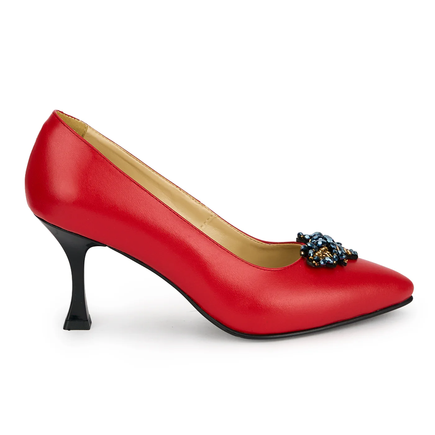 Pantofi dama din piele naturala rosie cu toc subtire 7.5 cm 19458