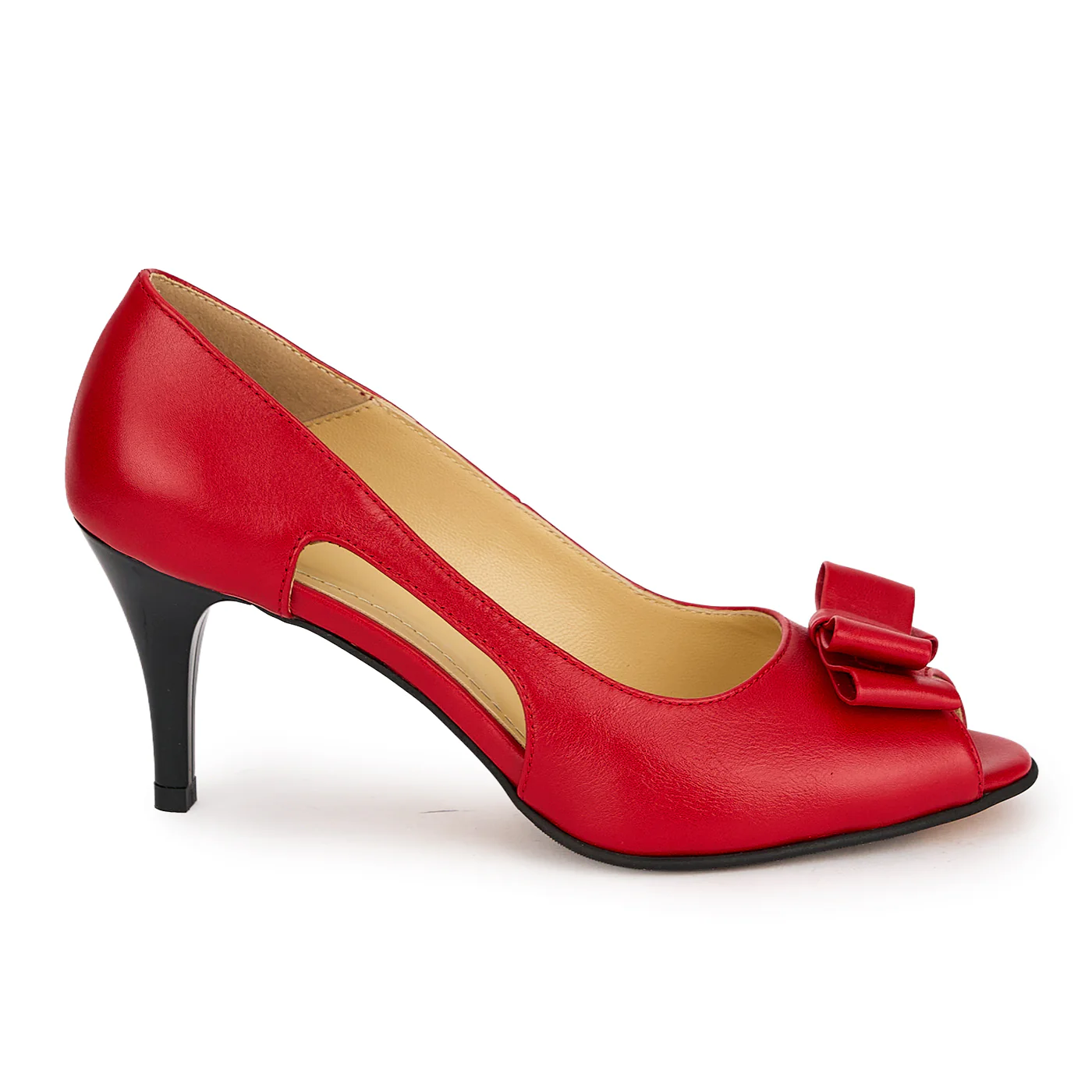 Pantofi damă din piele naturală rosie cu toc subtire 7.5 cm 19573