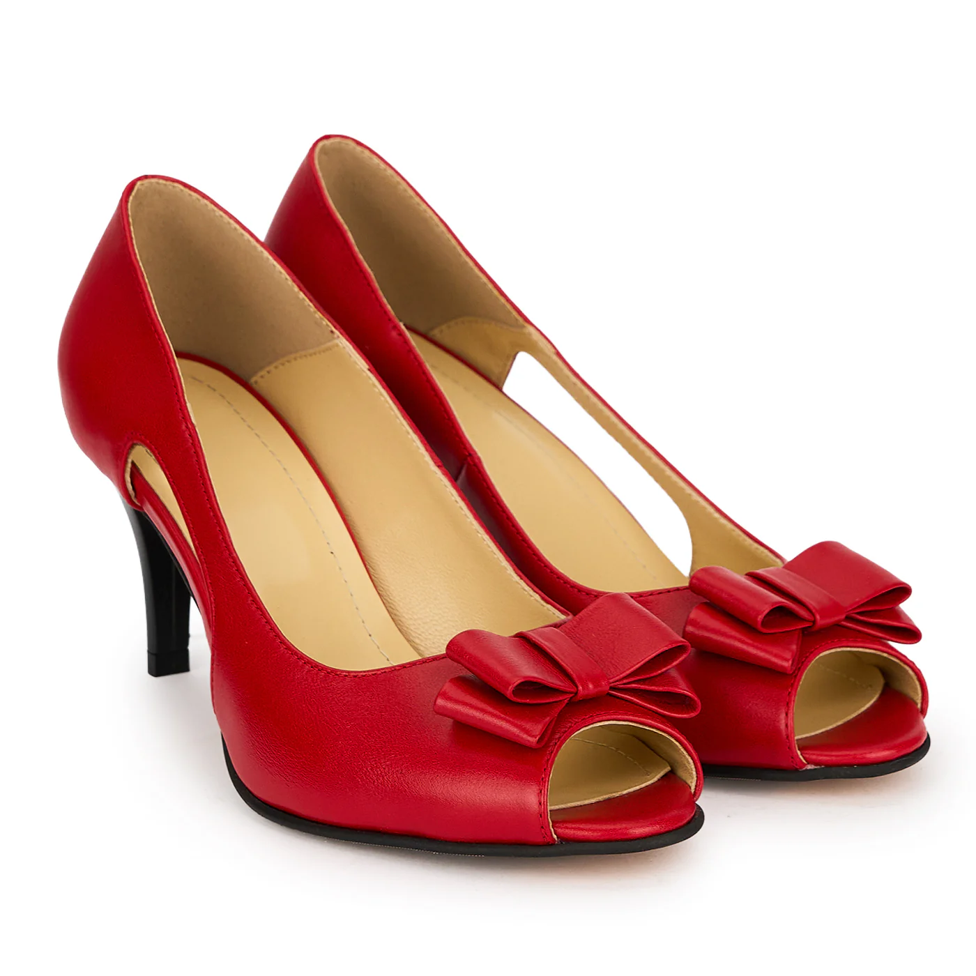 Pantofi damă din piele naturală rosie cu toc subtire 7.5 cm 19573 - Image 4