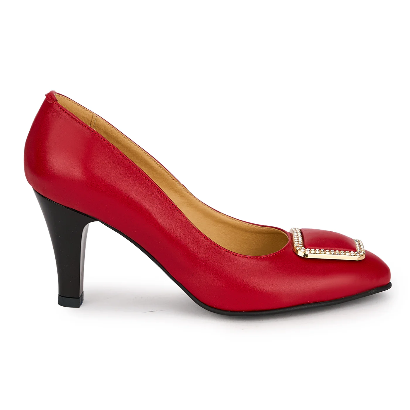 Pantofi dama din piele naturala rosie cu toc subtire 7.5 cm 19674