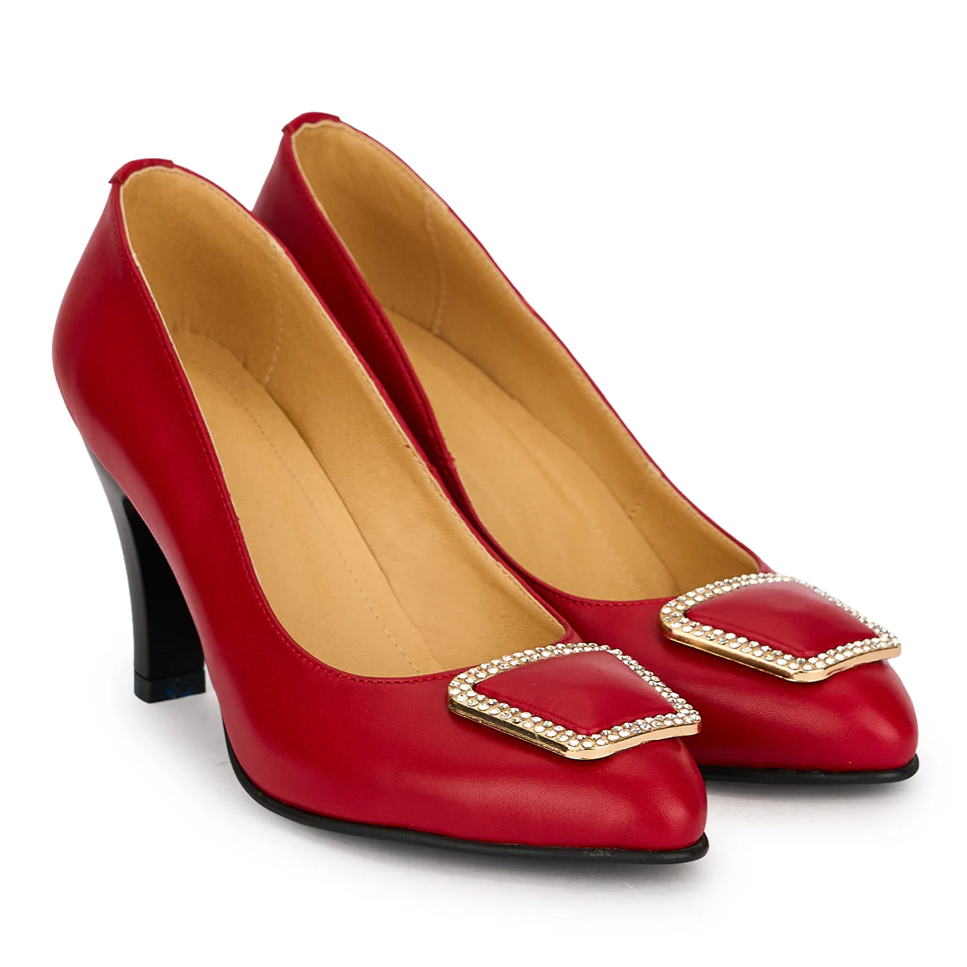 Pantofi dama din piele naturala rosie cu toc subtire 7.5 cm 19674 - Image 4