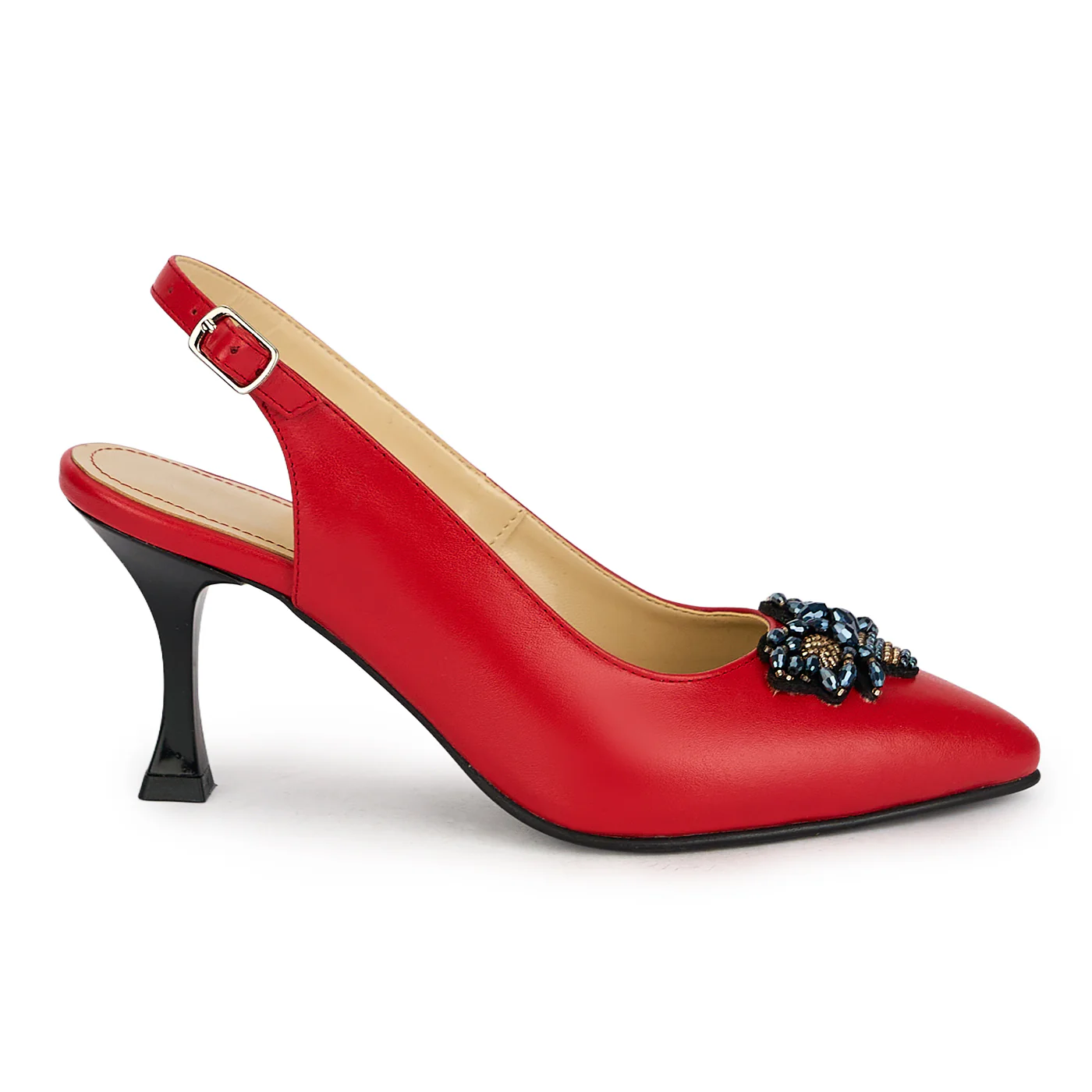 Pantofi dama din piele naturala rosie cu toc subtire 7.5 cm 19861