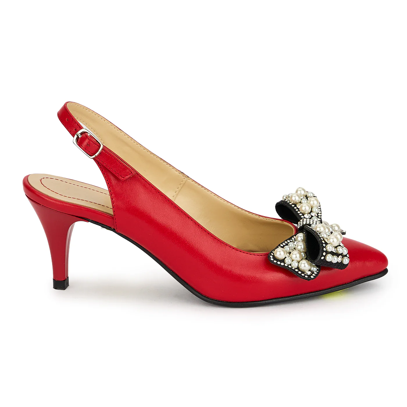 Pantofi dama din piele naturala rosie cu toc subtire 7.5 cm 19864