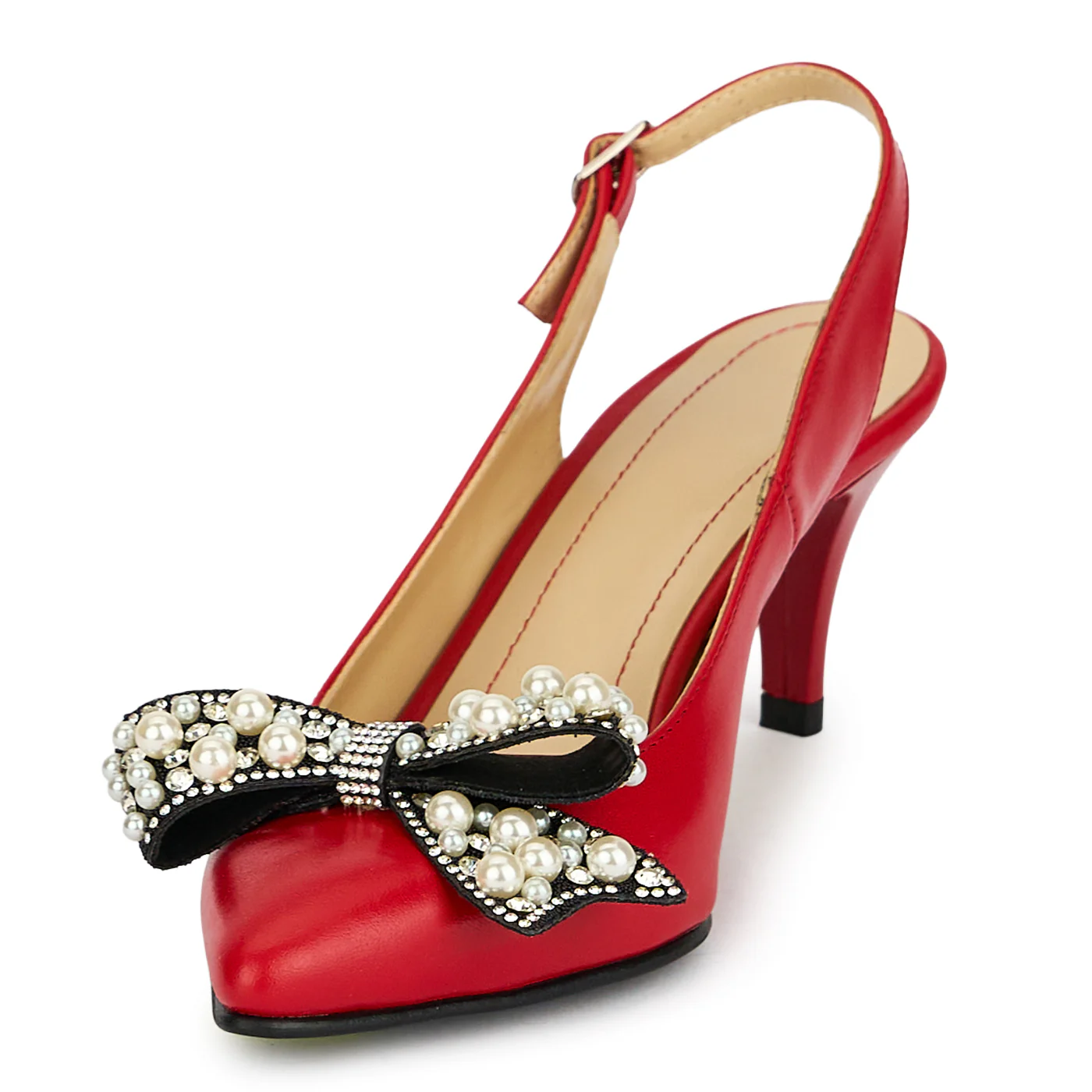 Pantofi dama din piele naturala rosie cu toc subtire 7.5 cm 19864 - Image 3
