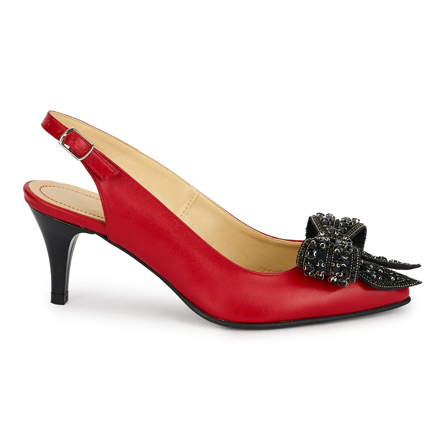 Pantofi dama din piele naturala rosie cu toc subtire 7.5 cm 19865