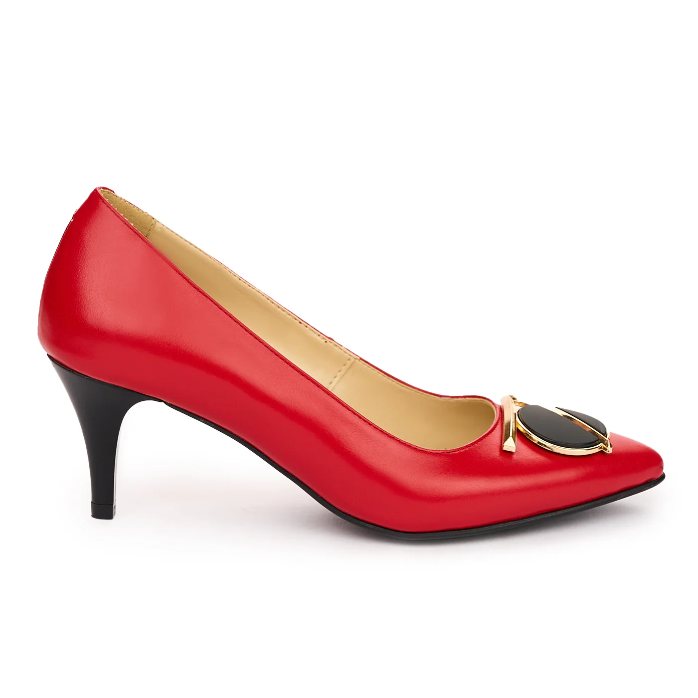 Pantofi dama din piele naturala rosie cu toc subtire 7 cm 13785